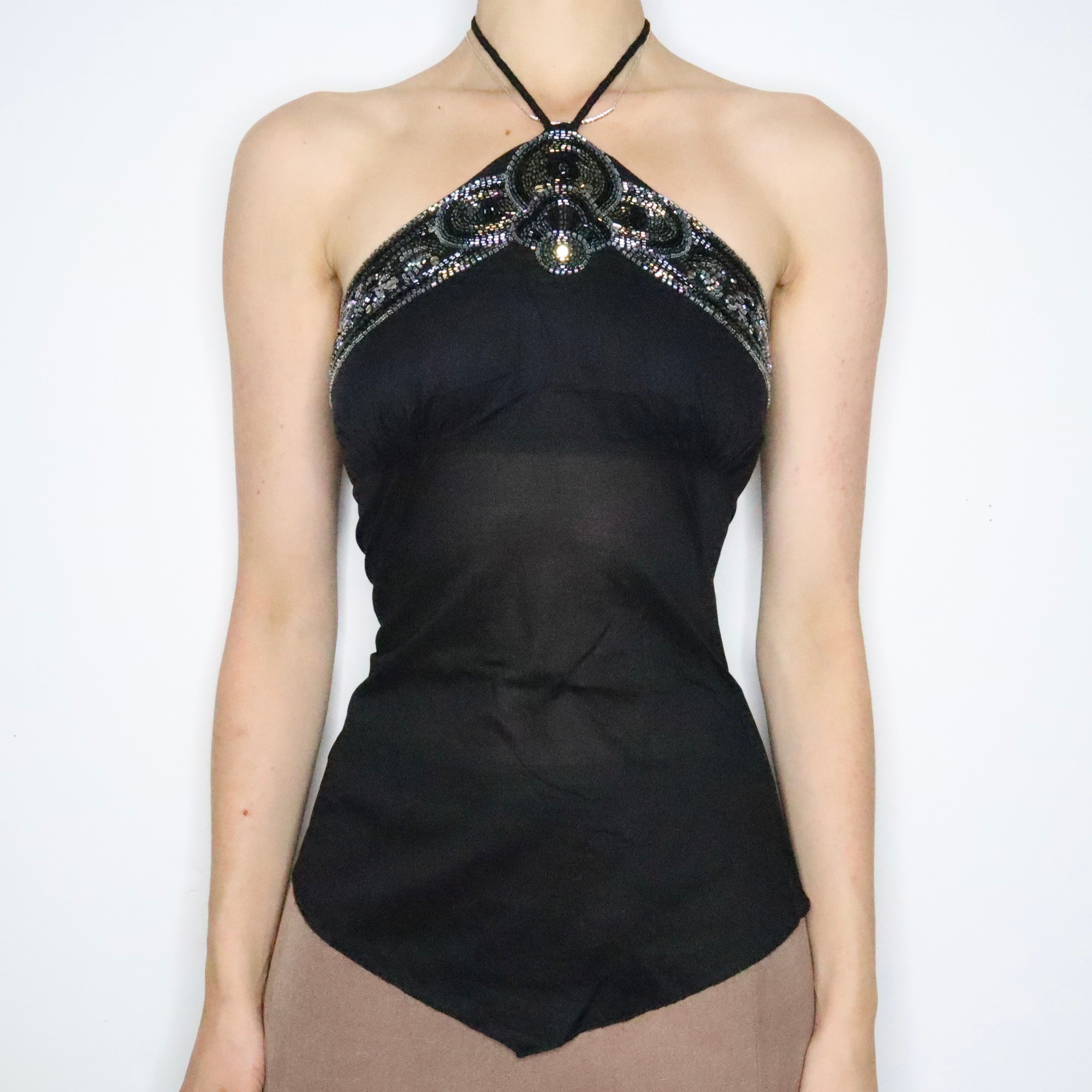 Black Beaded Halter Top (Large)