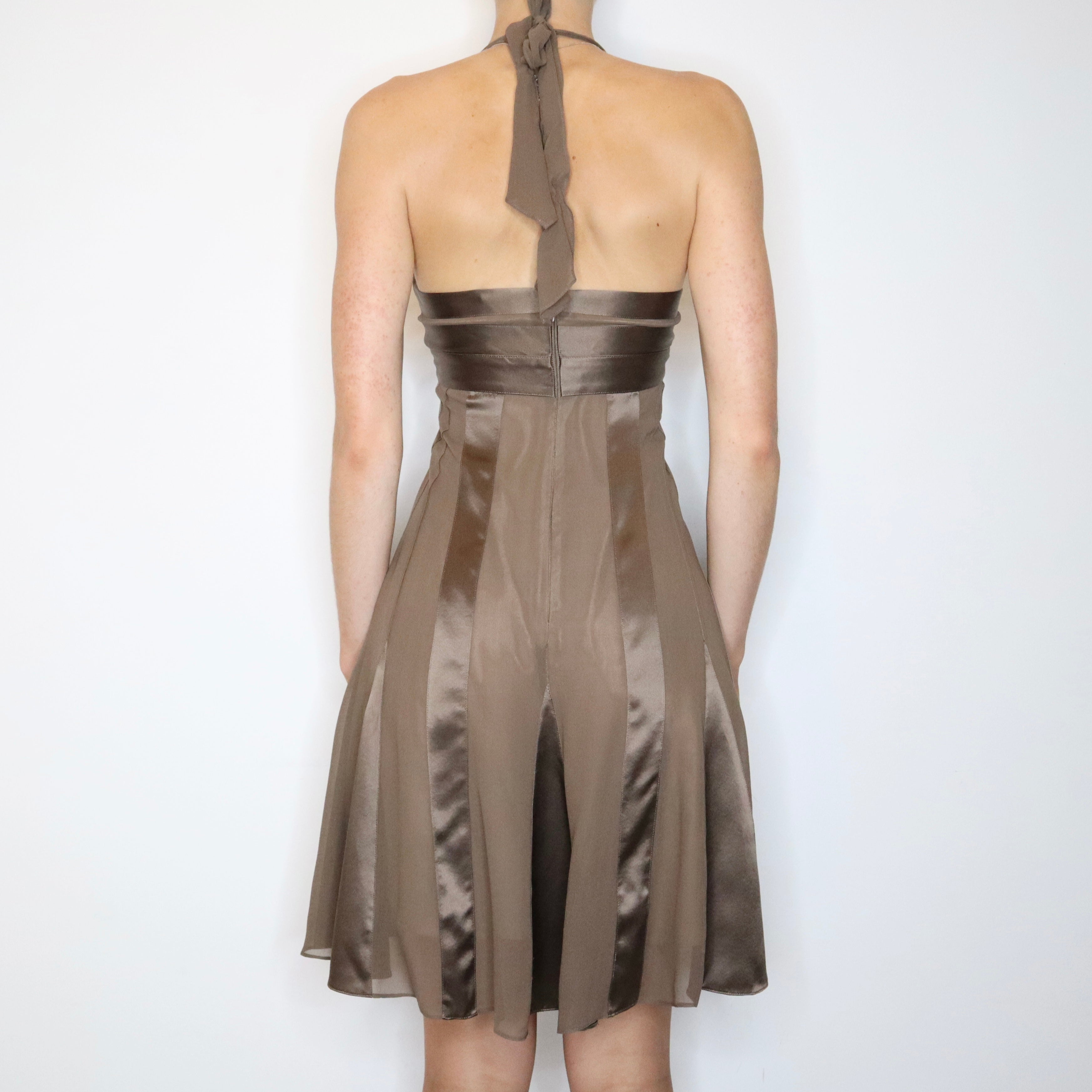 Y2K BCBG Brown Silk Halter Dress (XS)