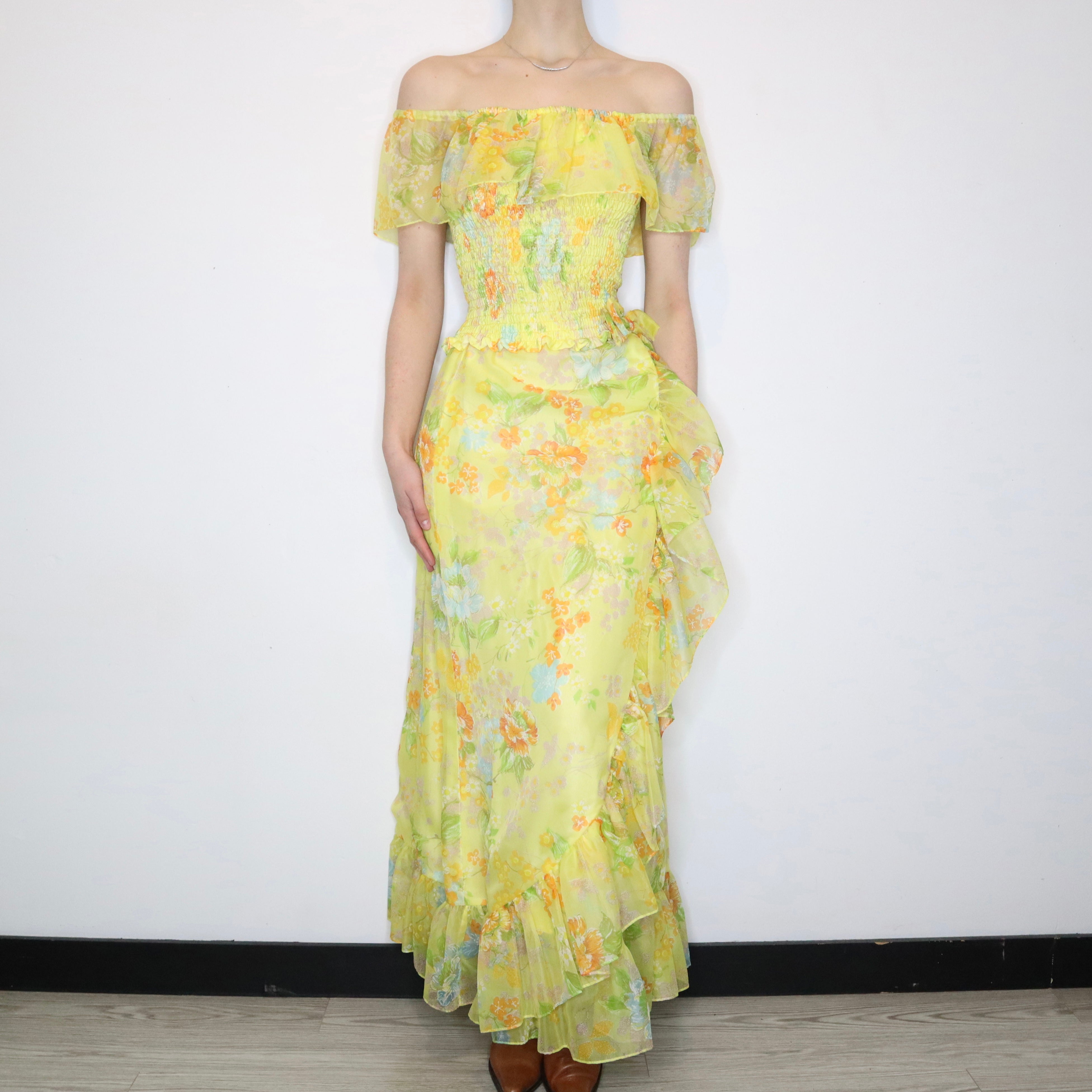 Yellow Floral Chiffon Set (XS-S)
