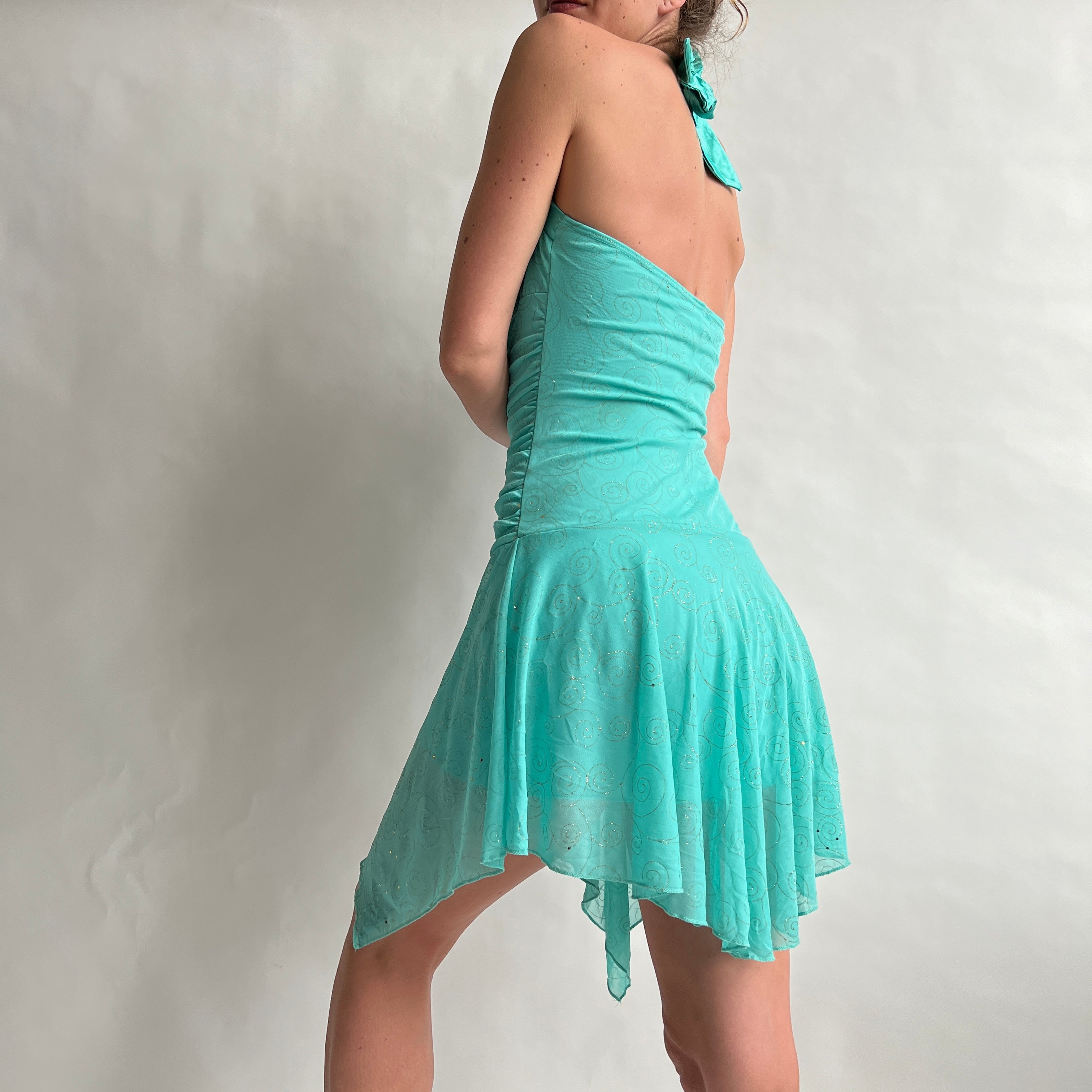 00s teal halter dress