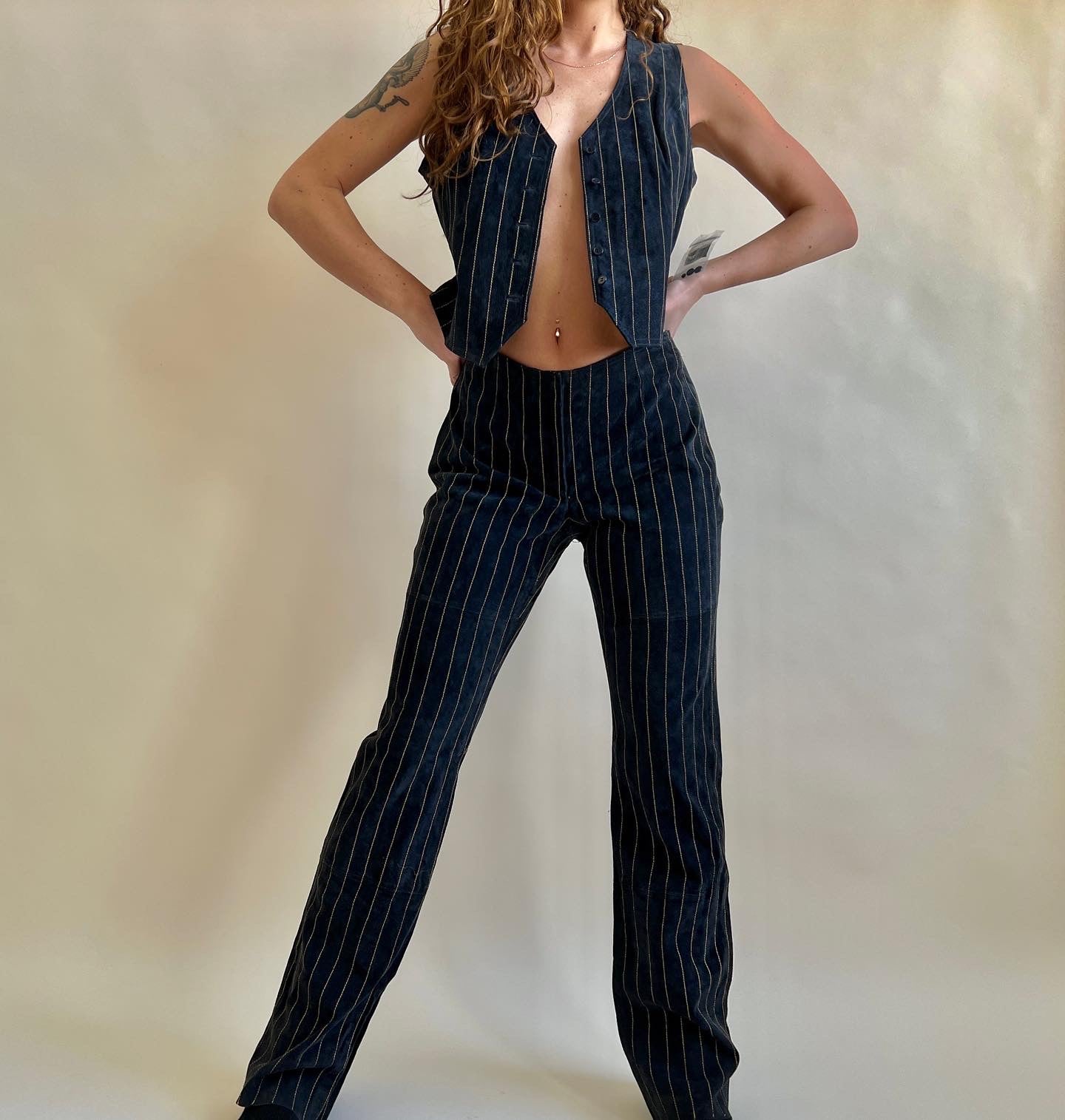  NWT pinstripe suede vest/ pant set