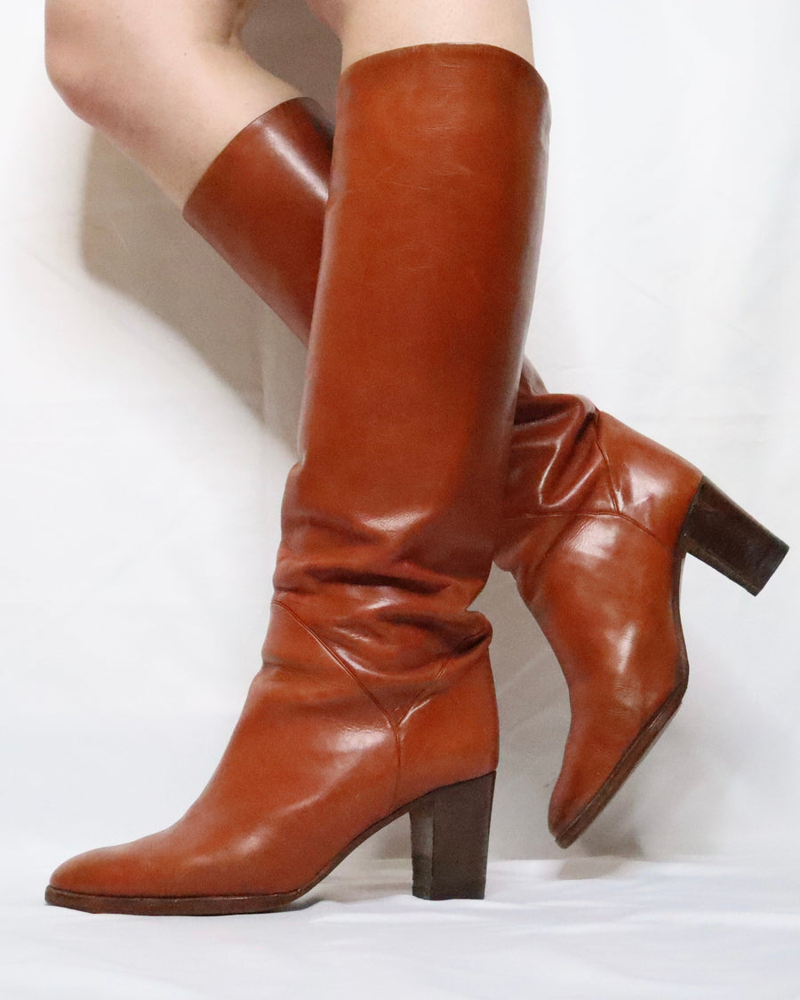 Italian Western Brown Leather Boots (7.5 US/38.5 EU)