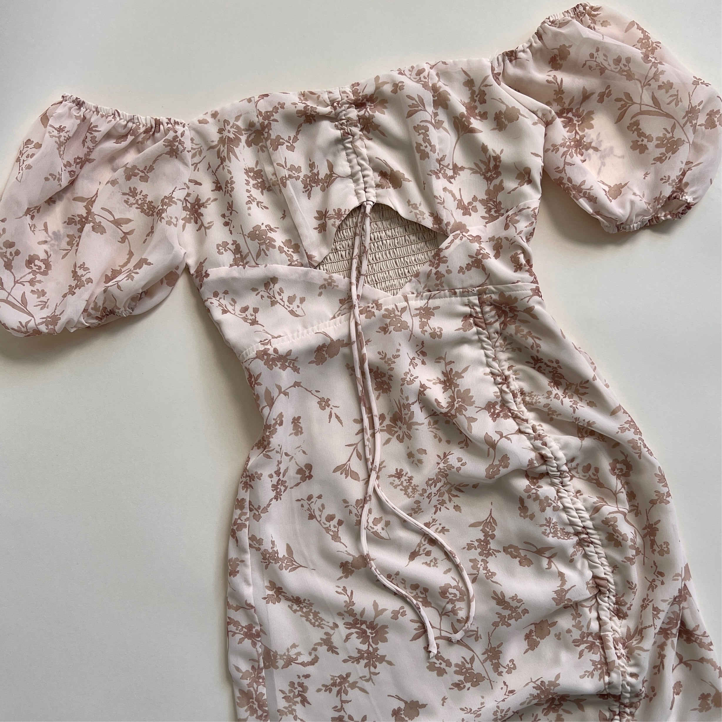 Beige floral cut out dress s