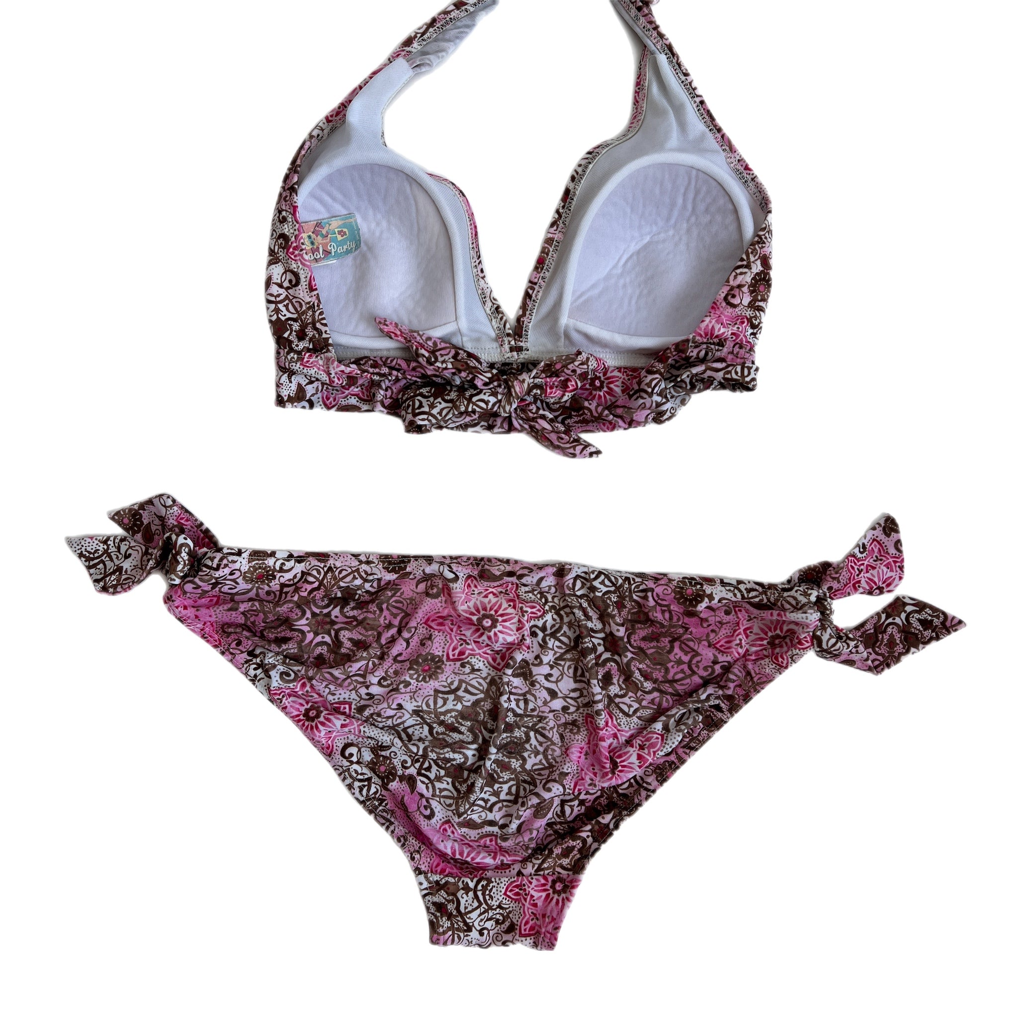 00s Pink brown print bikini