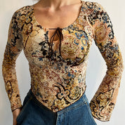 Y2K Textured bell sleeve crop