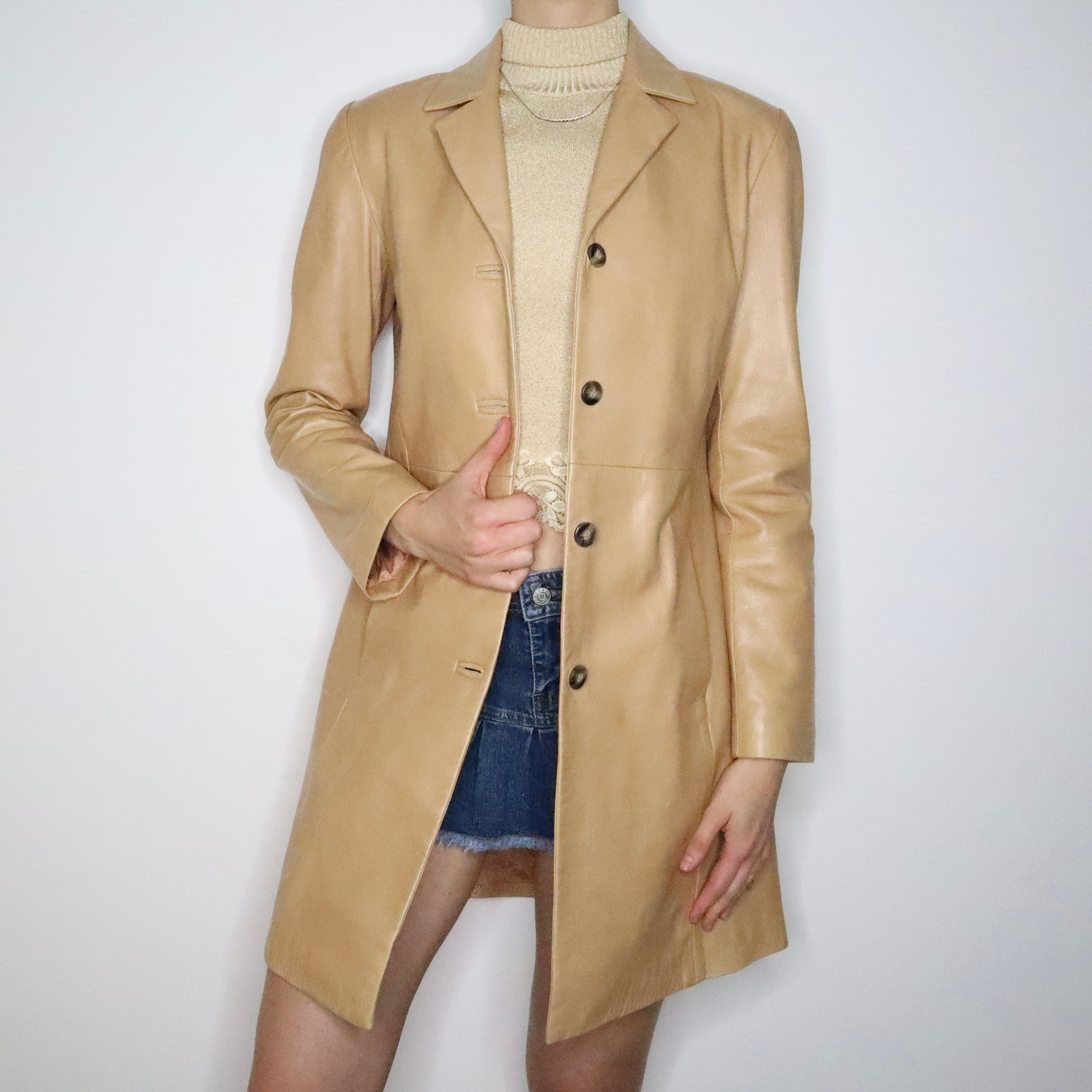 Long Tan Leather Jacket (Small)