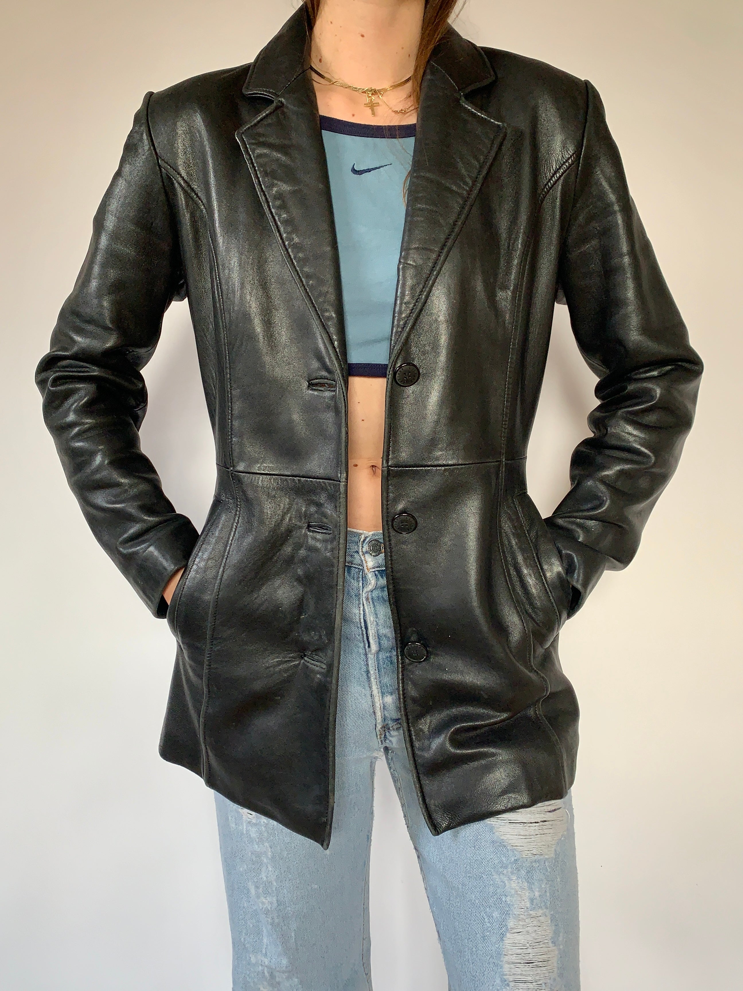 Vintage 1990s Leather Blazer