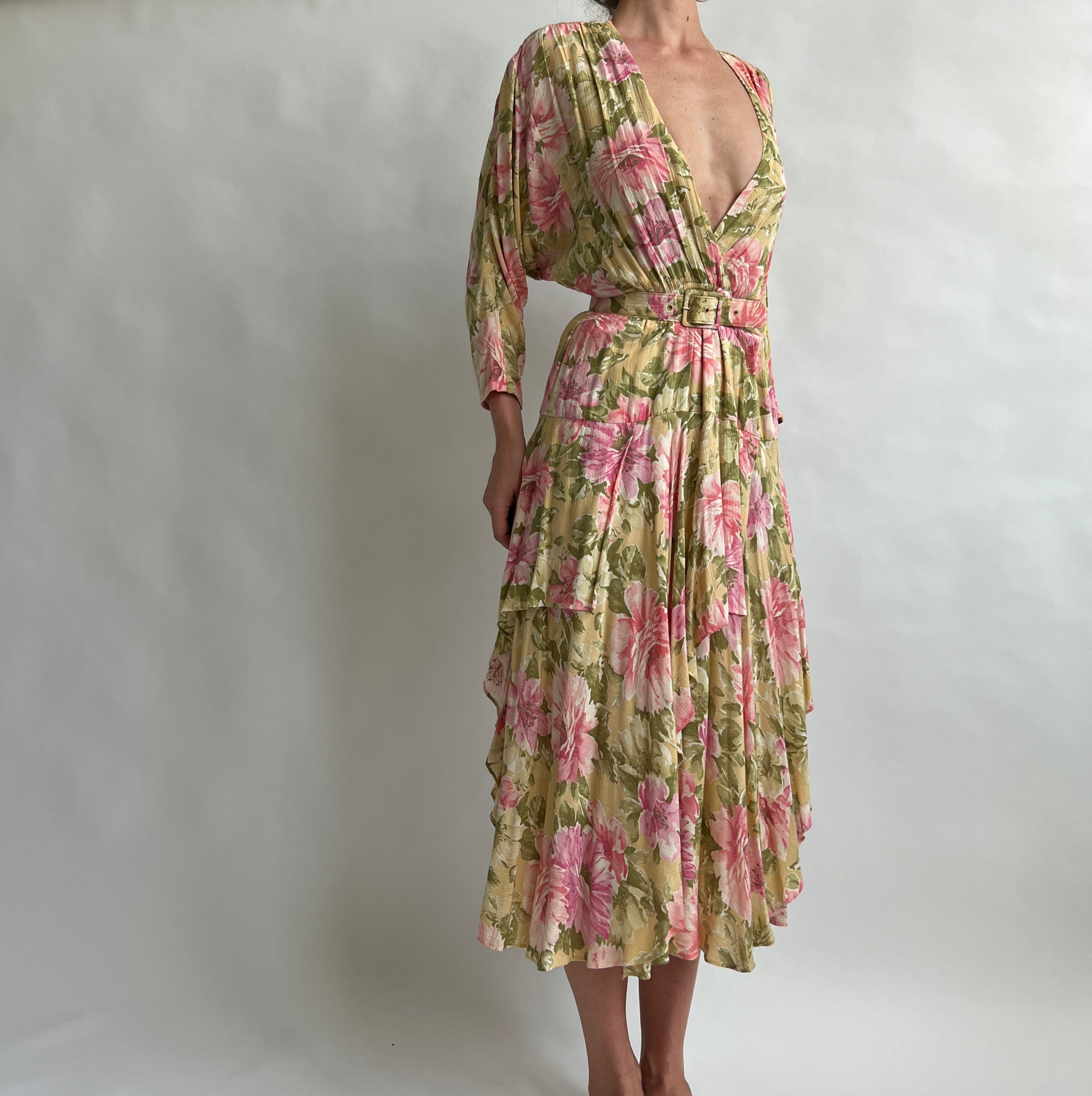 80s belted floral dress