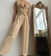 Vintage beige vest jumpsuit