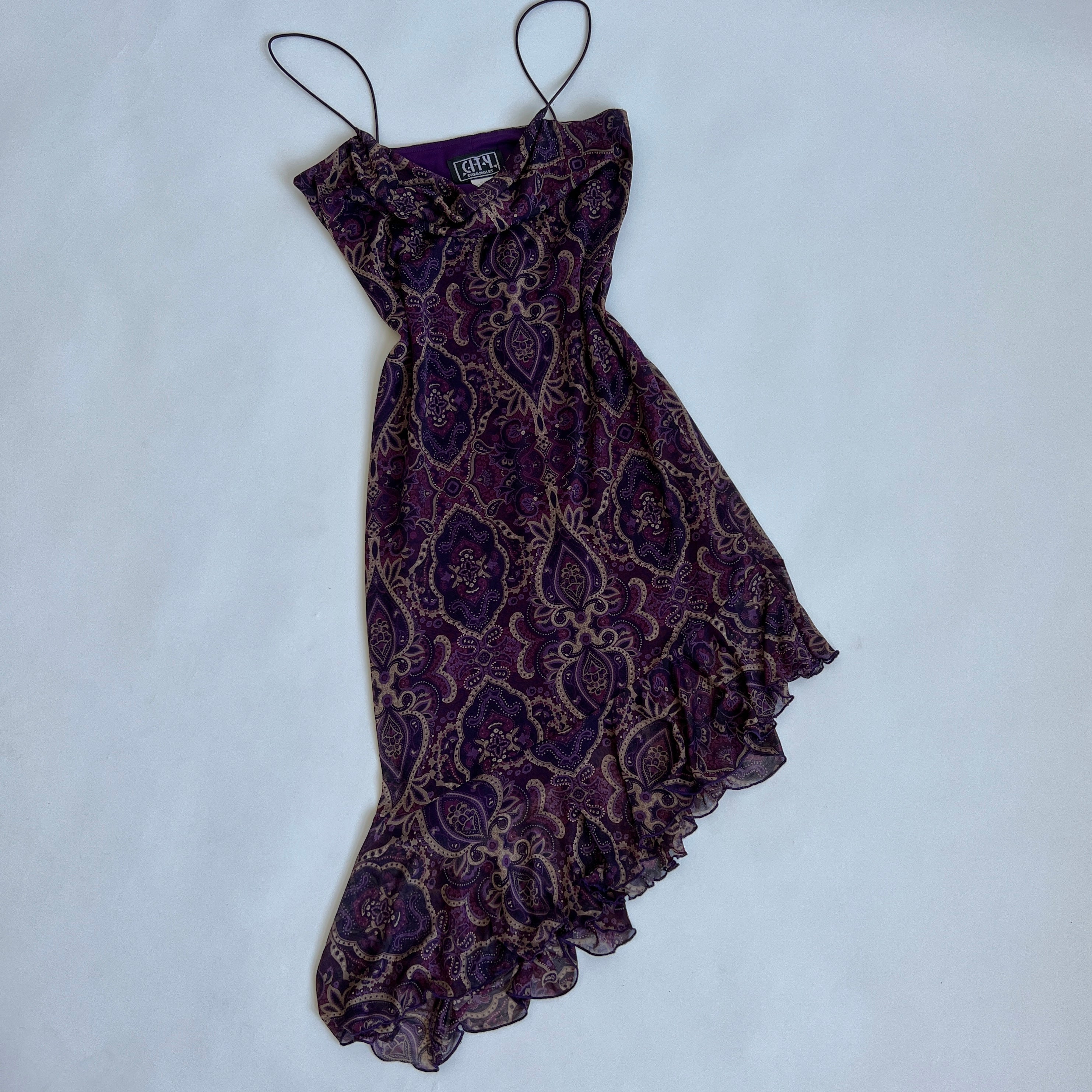 90s plum paisley midi dress