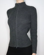Gray Ribbed Zip Up Sweater (M-L) 