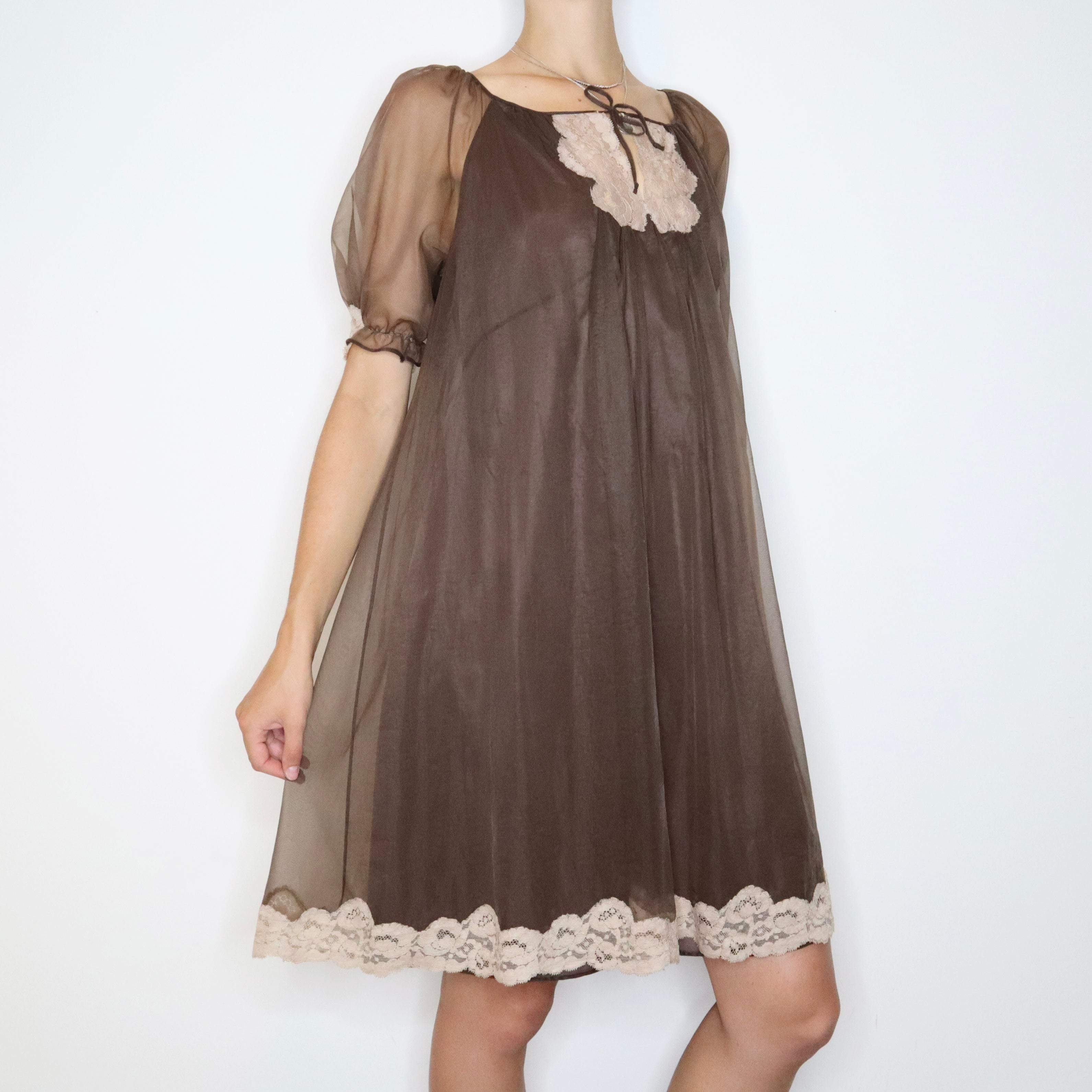 60s Brown Babydoll Nightgown (L)