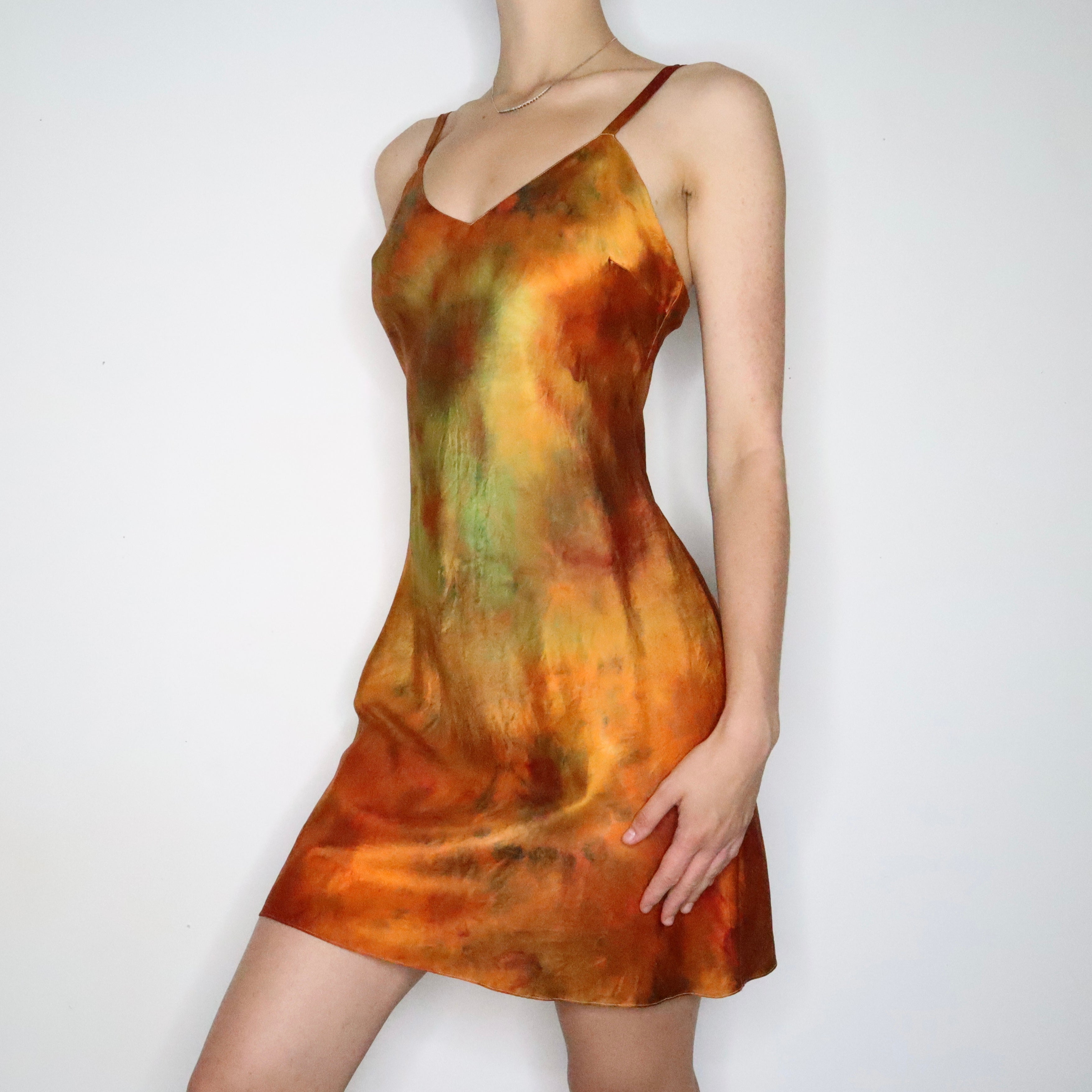 Autumn Tie Dye Silk Slip Dress (Medium) 