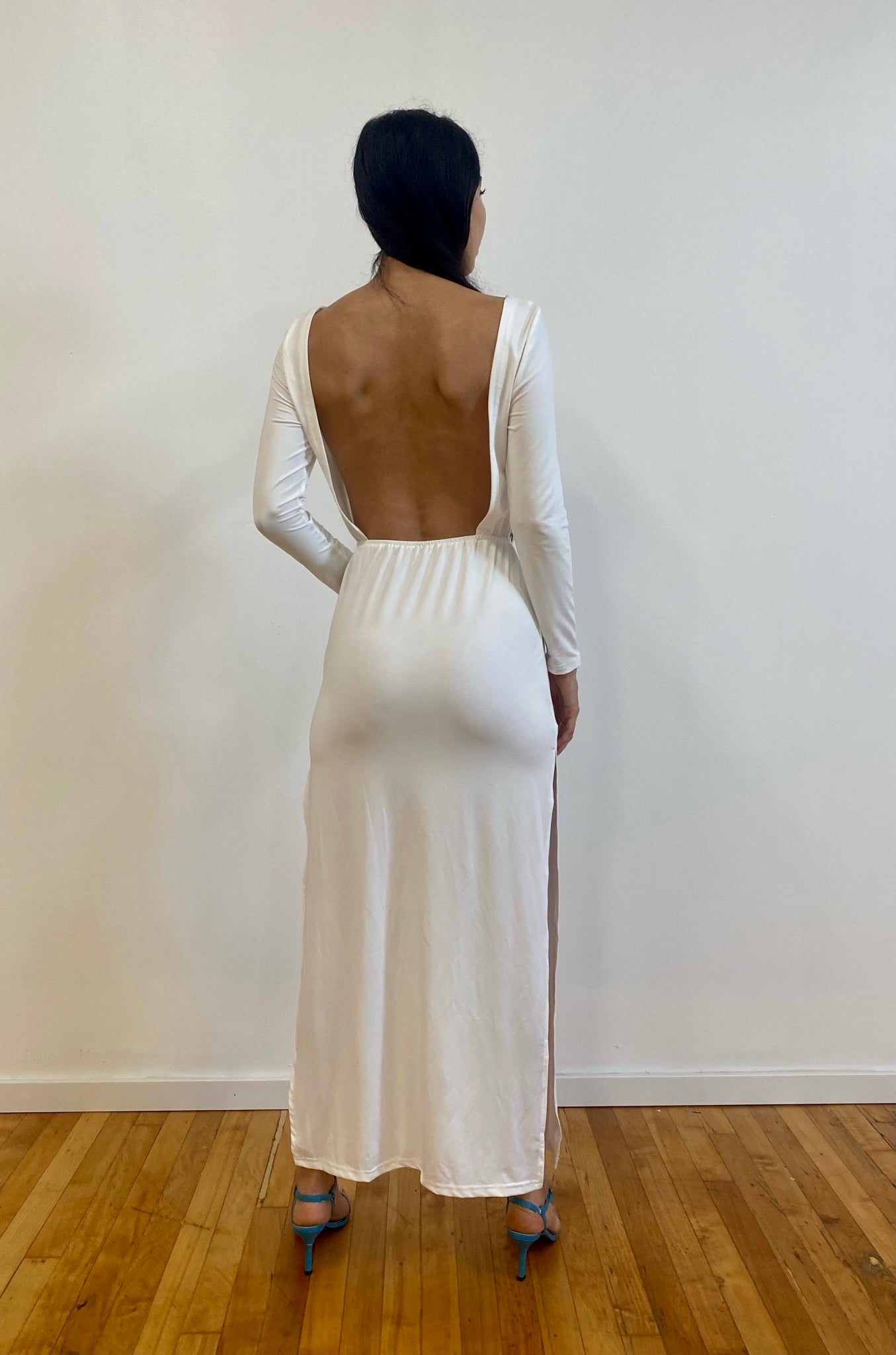 Backless Spandex Slit Dress