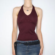 90s Burgundy Knit Halter Top (S)