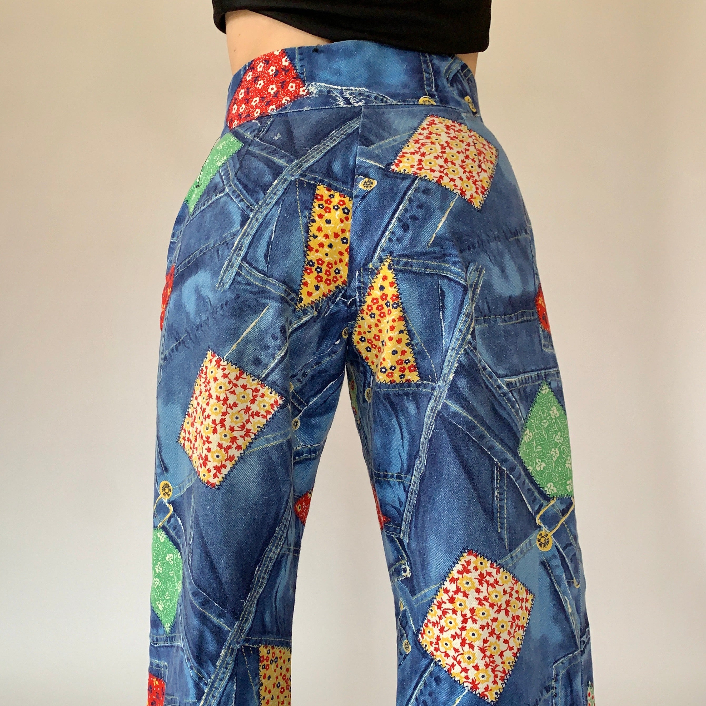 Vintage 1970s Denim Print Jeans