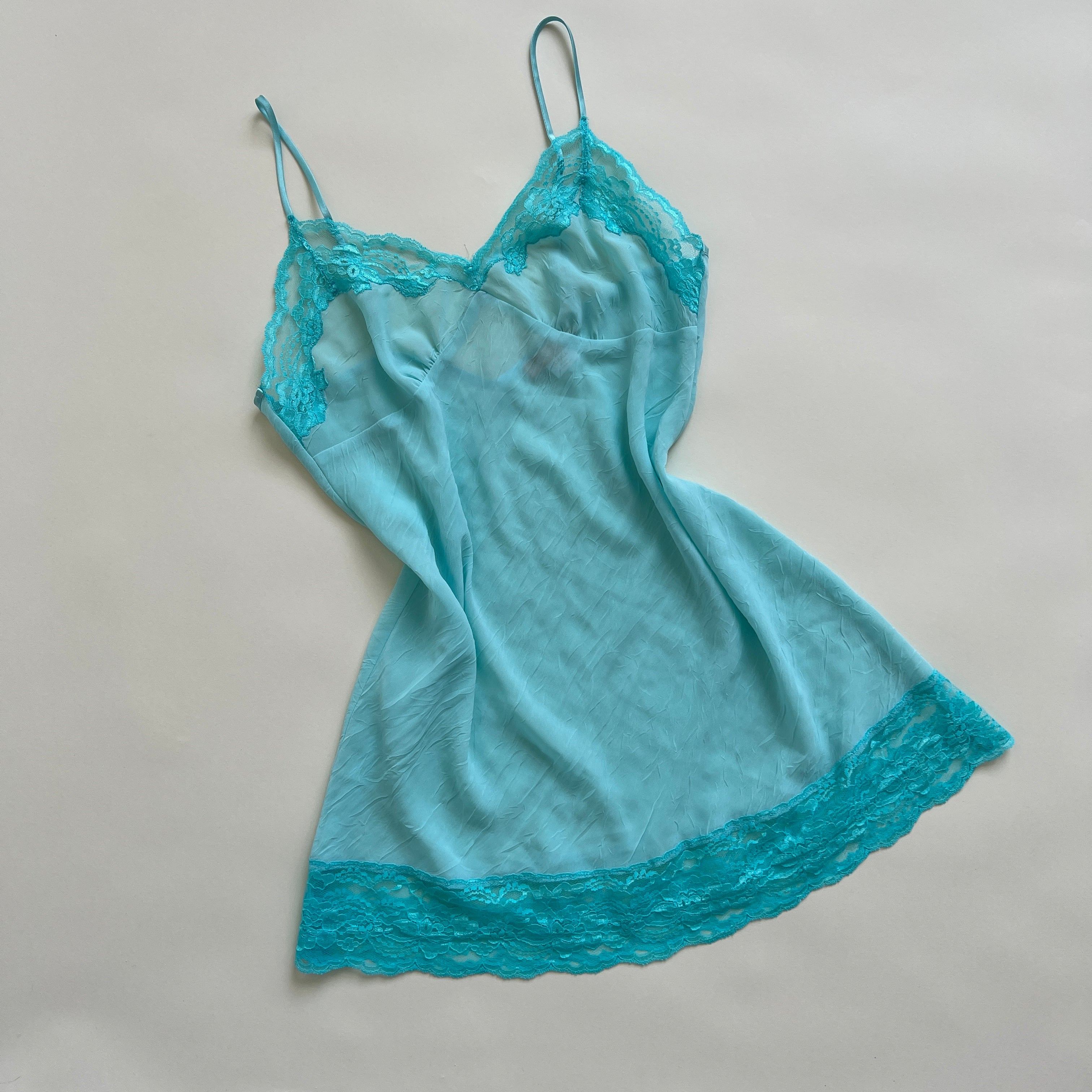 Cyan crepe sheer slip
