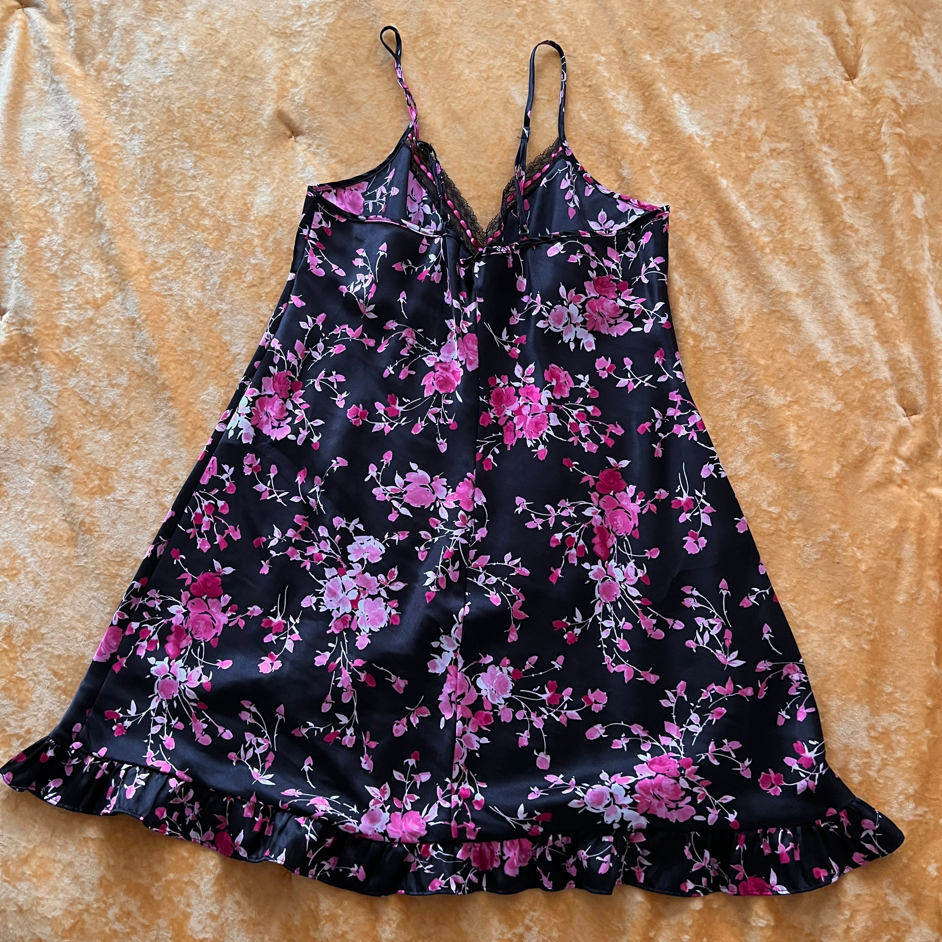 Black & pink floral slip