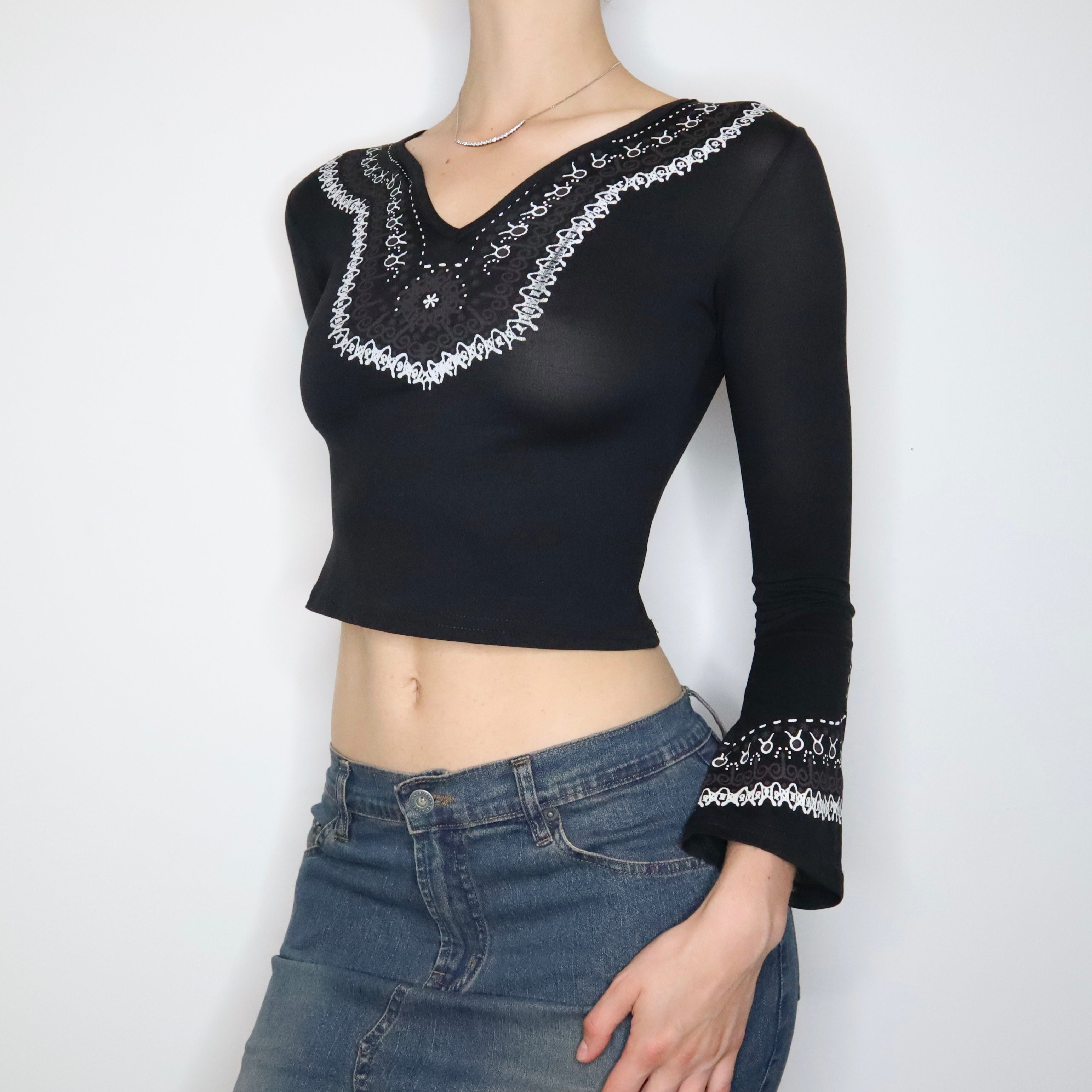 Black Boho Crop Top (XS) 