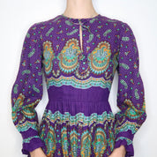 70s Purple Paisley Mini Dress (XS)