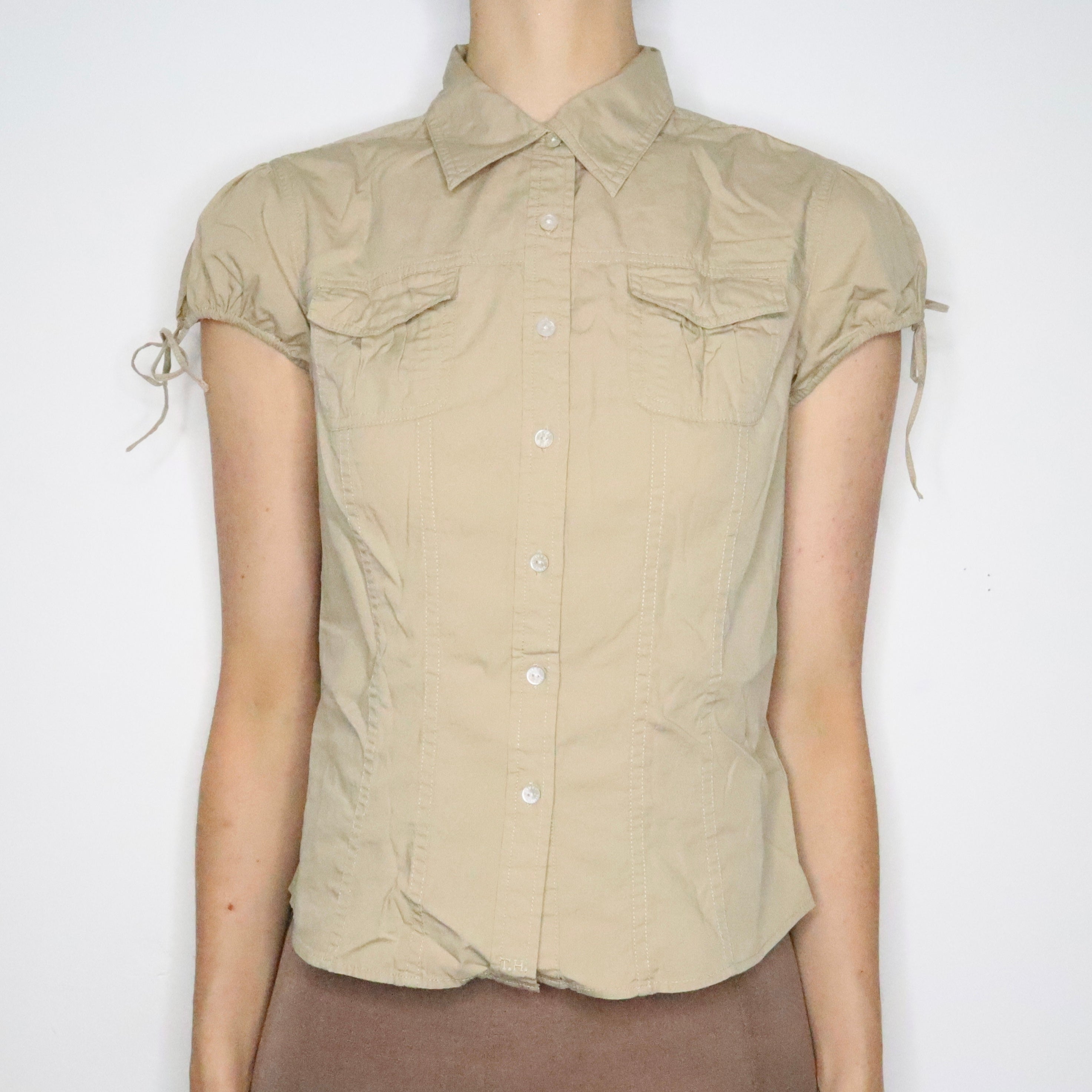Tan Short Sleeve Button Up (M-L)