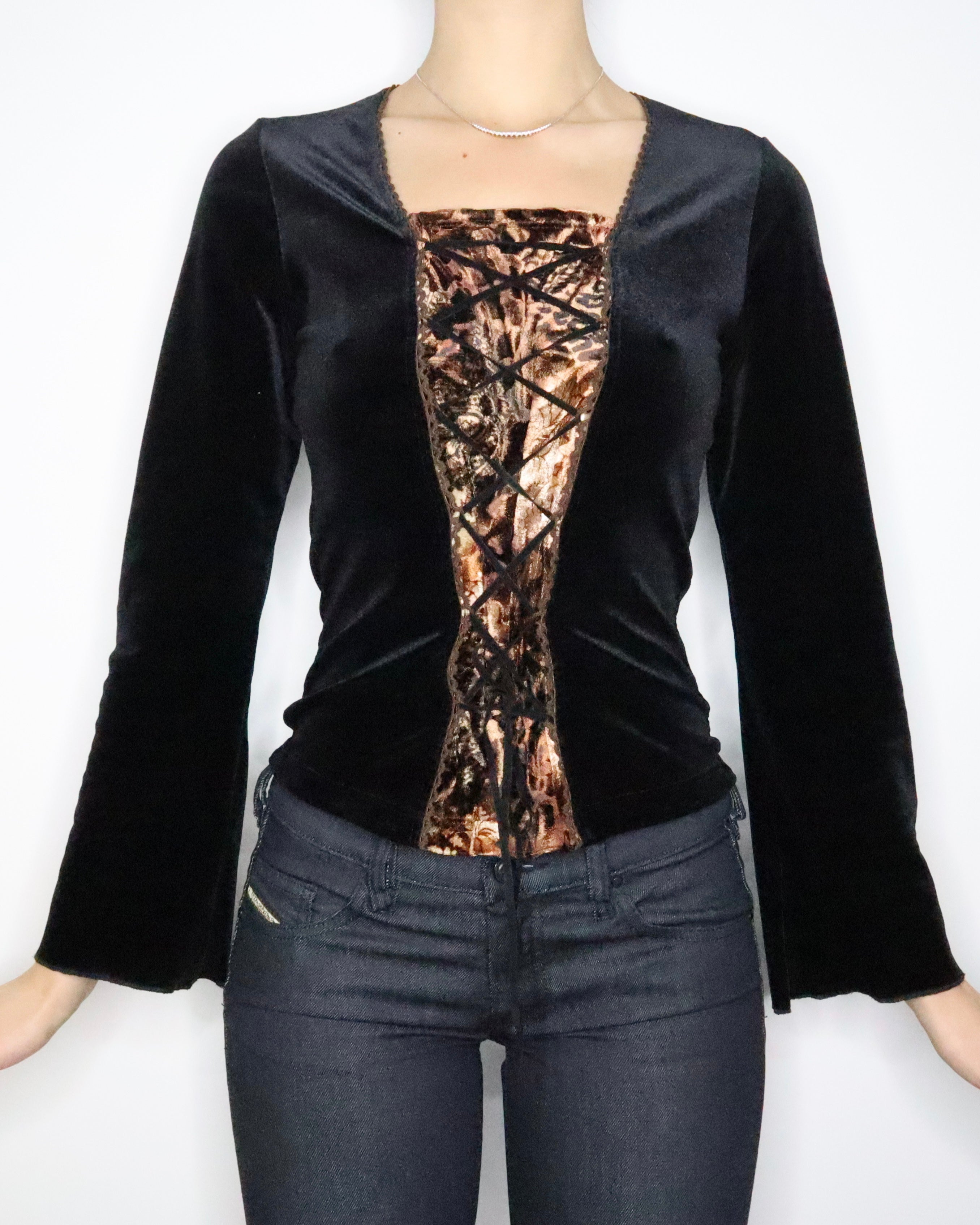 Black Velvet Lace Up Blouse (M-L) 