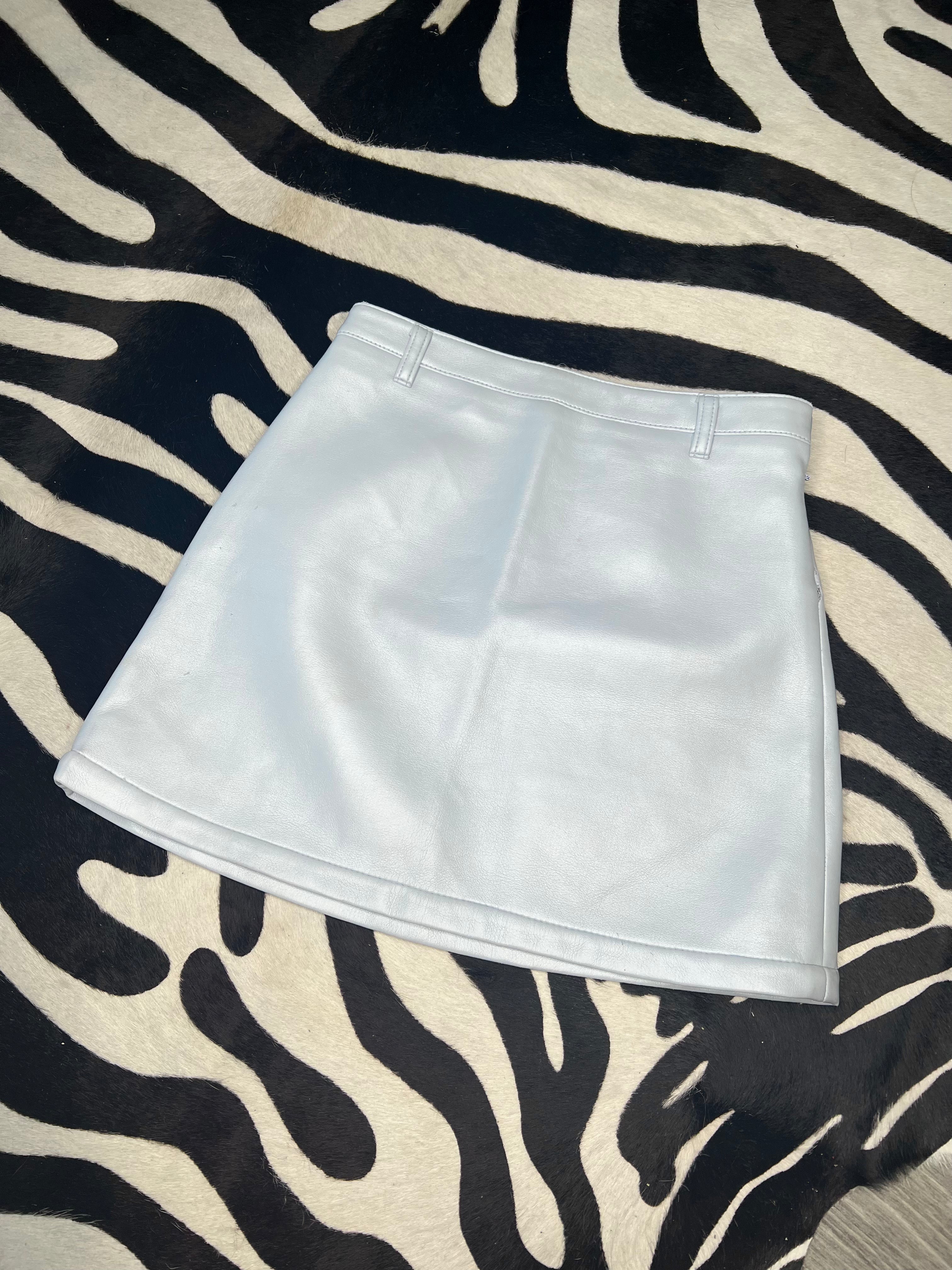 Baby Blue Faux Leather Skirt