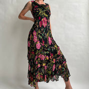 90s pink floral beaded maxi dress