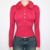 Pink Fur Collar Cardigan (XS)