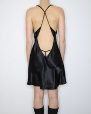 Backless Black Satin Slip Dress (XL) 
