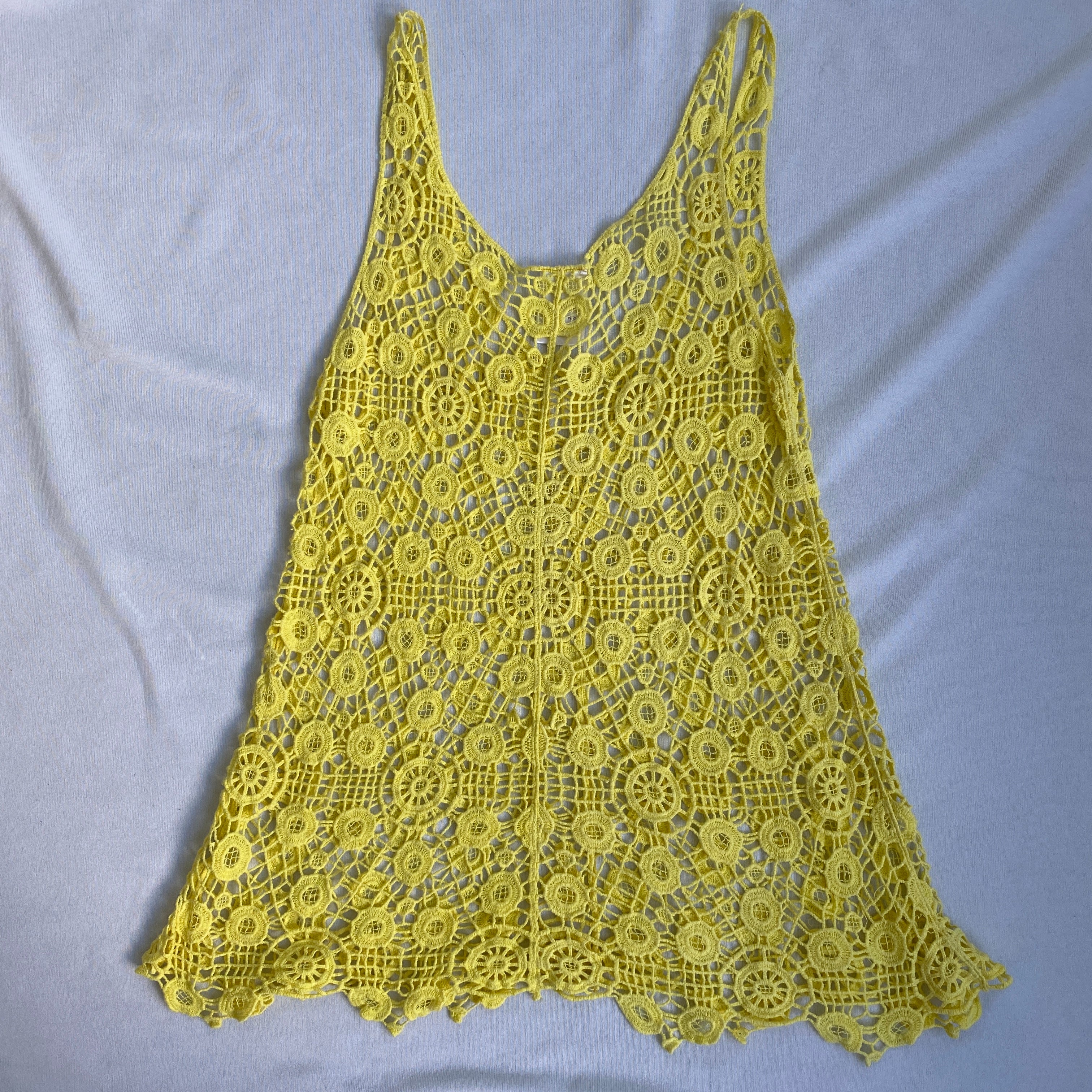 Yellow crochet mini dress