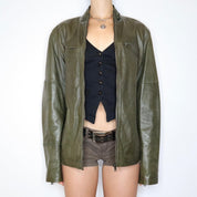 Green Leather Cafe Racer Jacket (L) 