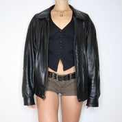 Black Leather Bomber Jacket (L-XL) 