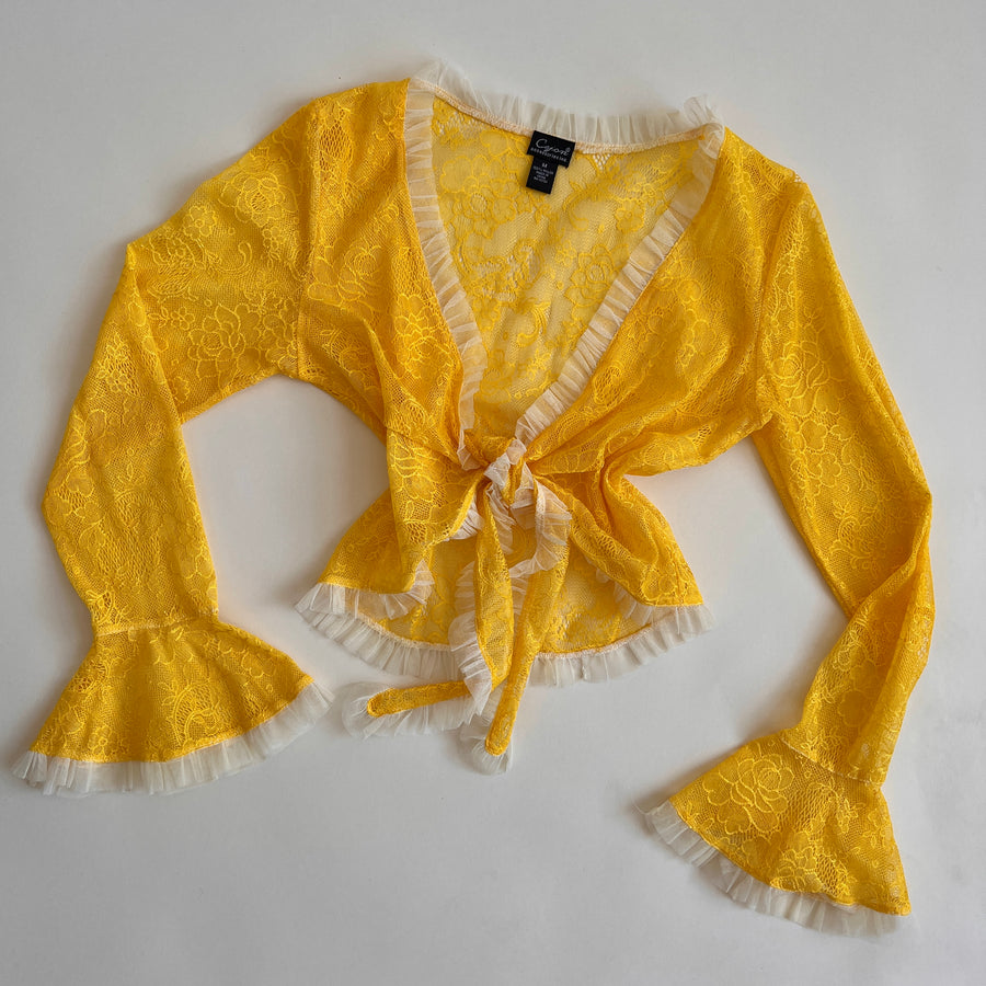 Yellow lace tie crop