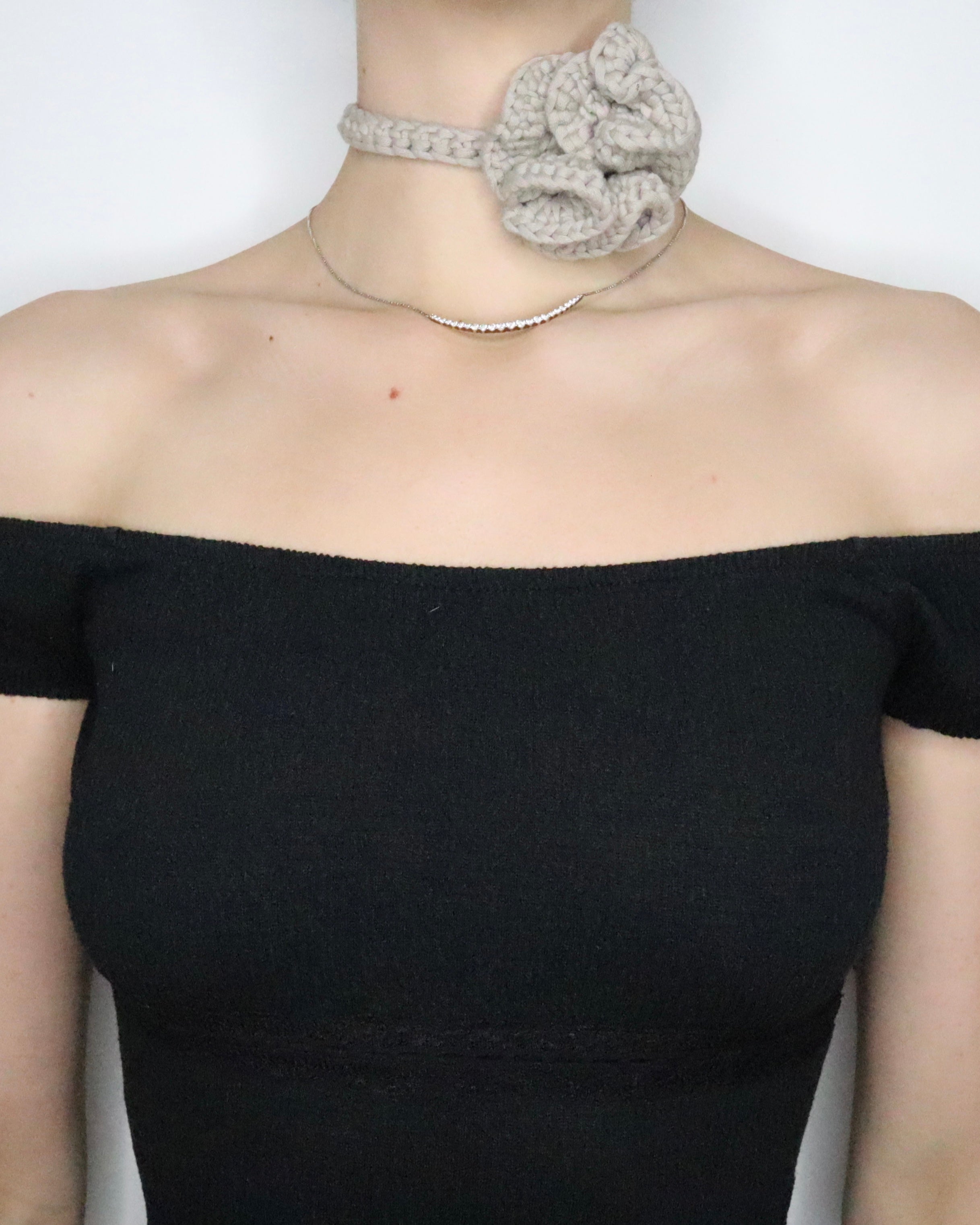 Taupe Crochet Flower Choker 