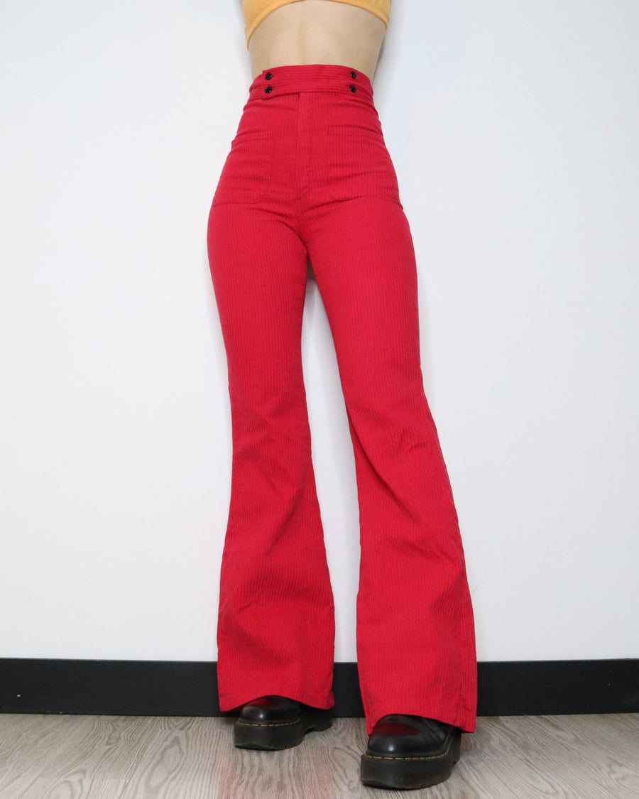70s Red Corduroy Bell Bottoms (Small)