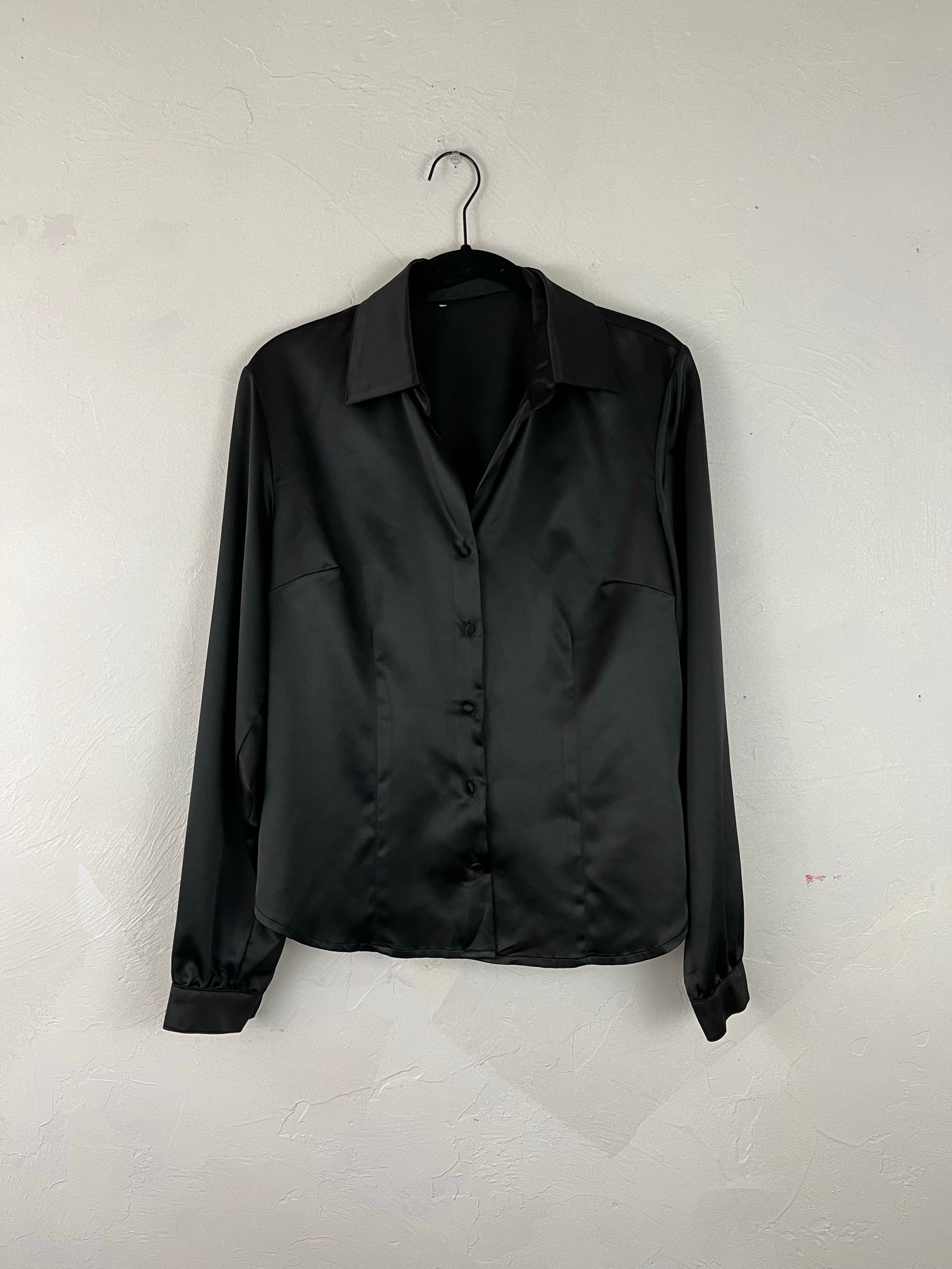 Silk black button down