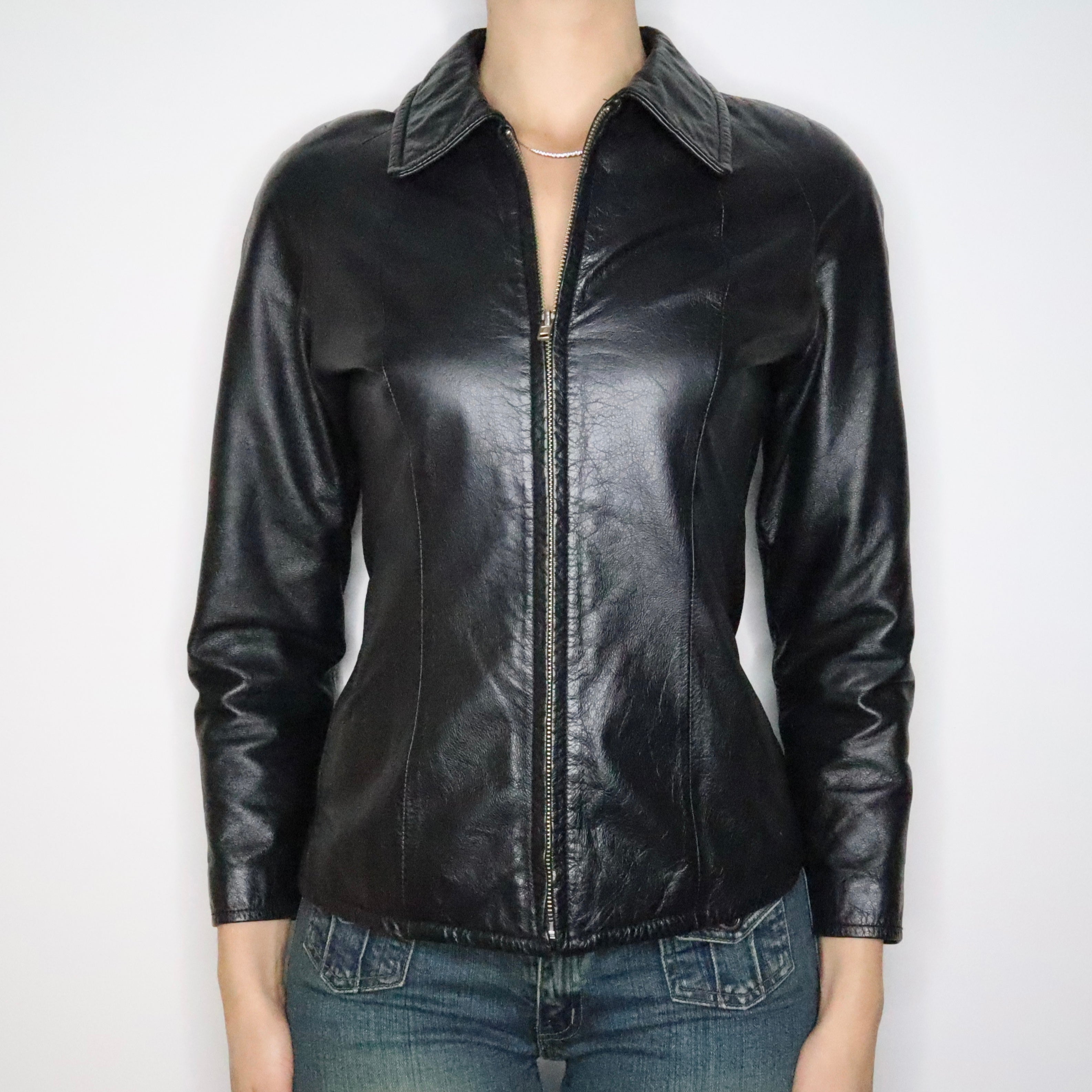 Black Leather Moto Jacket (Small)