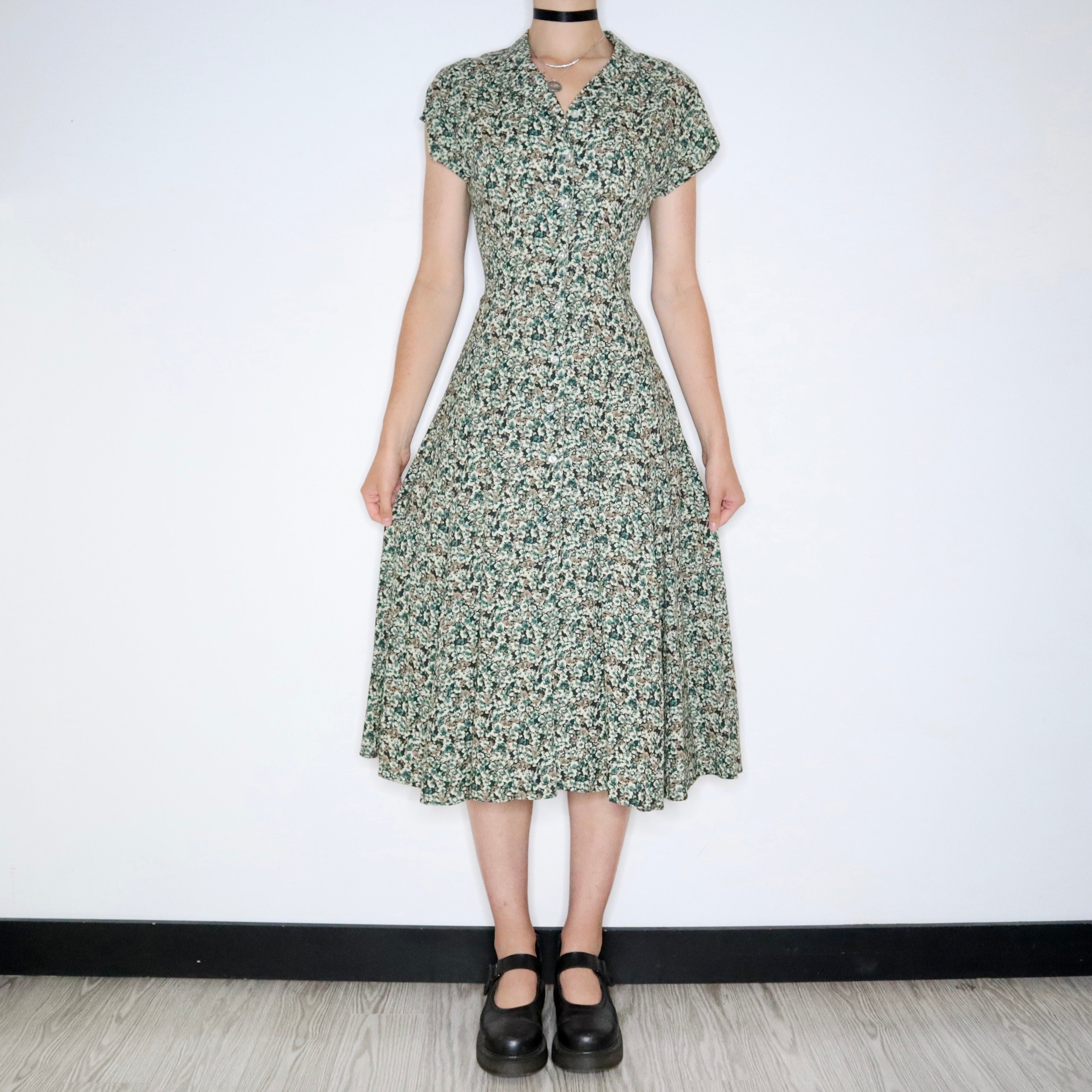 Green Floral Maxi Dress (Medium) 