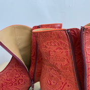 Burnt orange baroque platforms