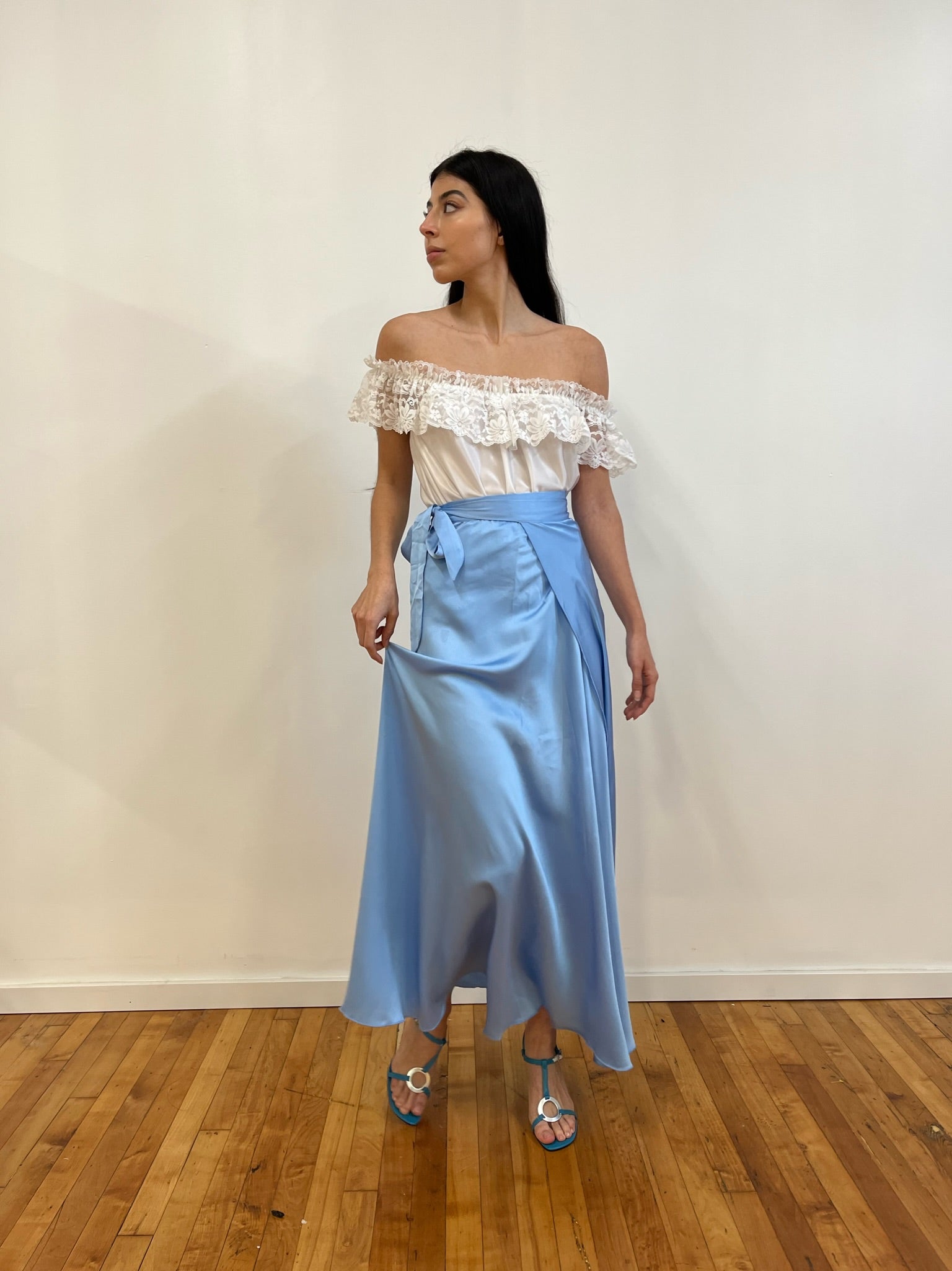Baby blue silk wrap maxi