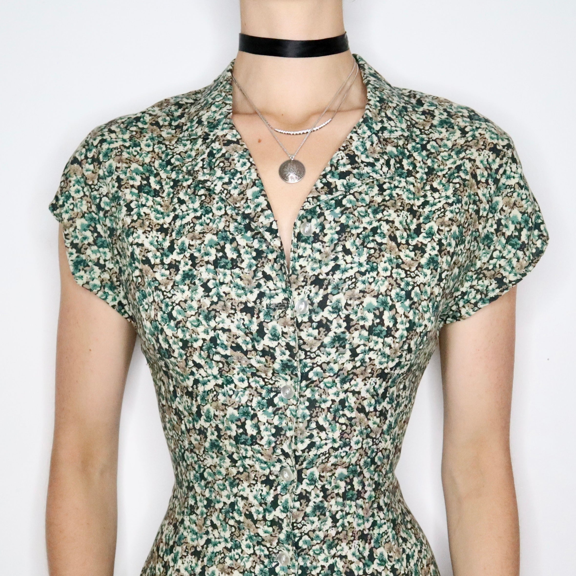 Green Floral Maxi Dress (Medium) 