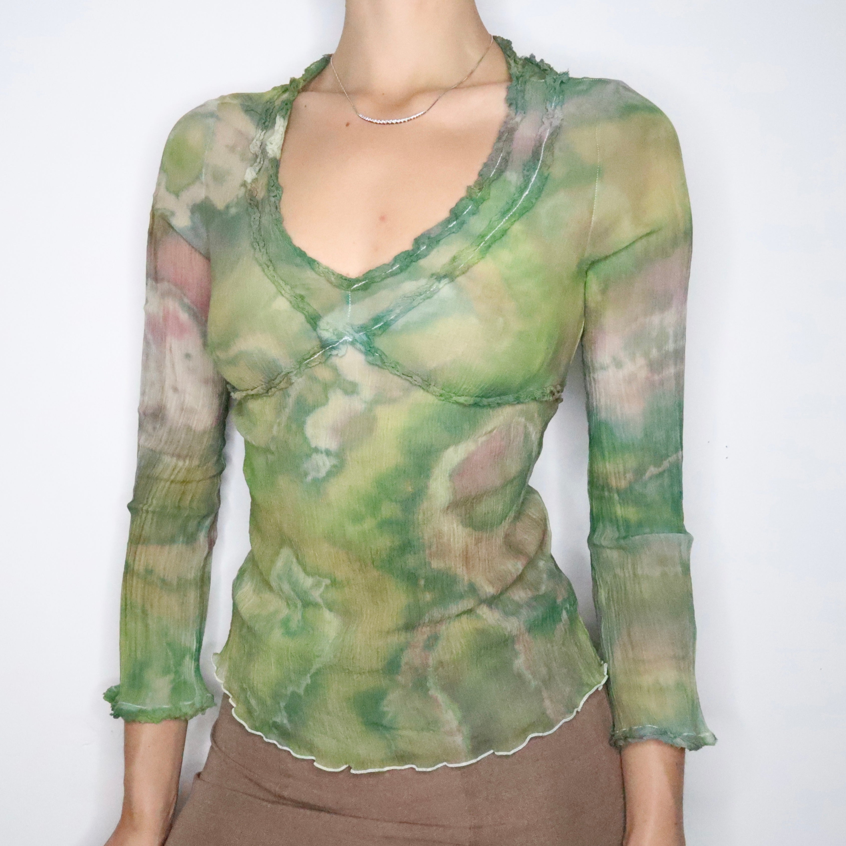 Italian Green Babydoll Blouse (XS-S) 