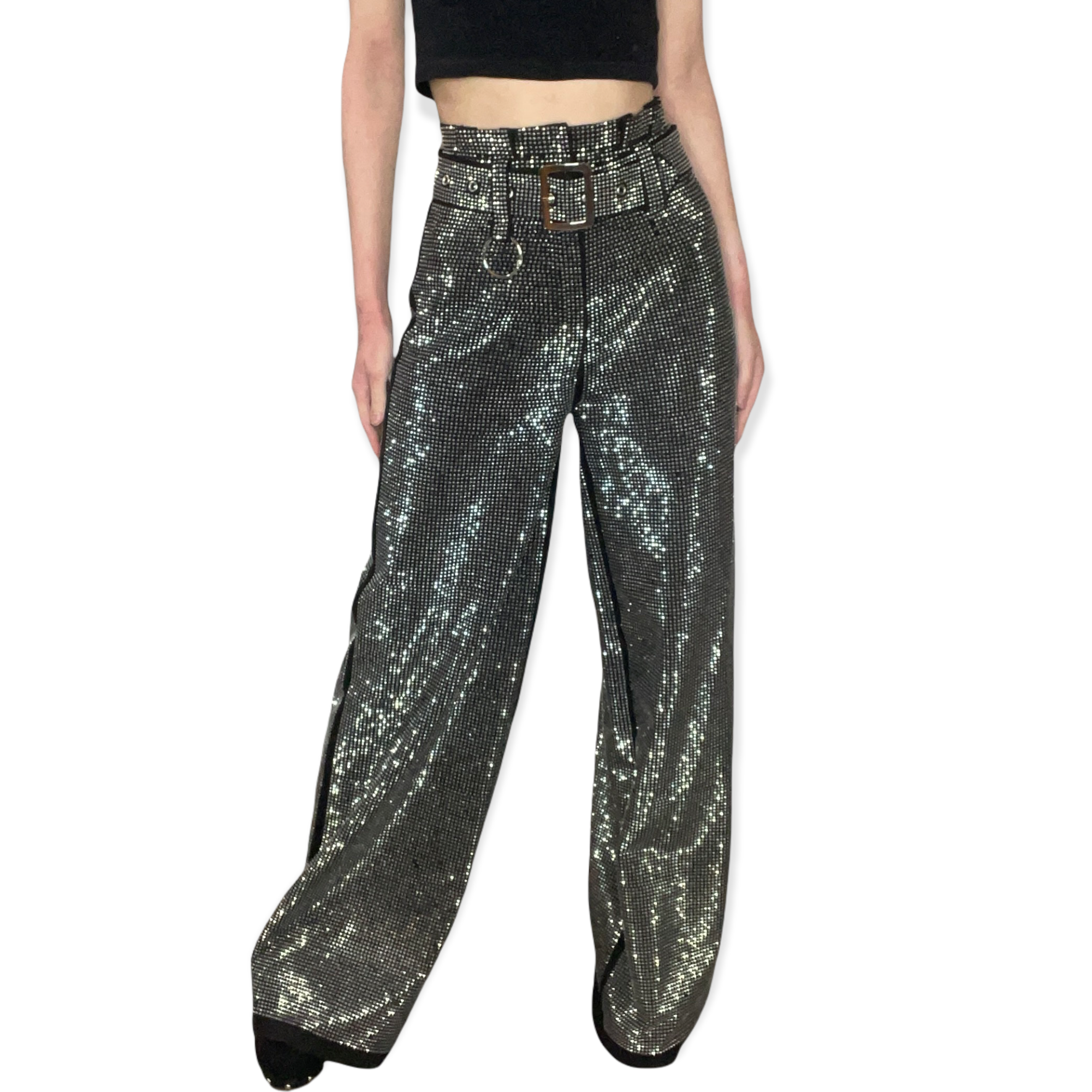 Wide leg rhinestone trousers