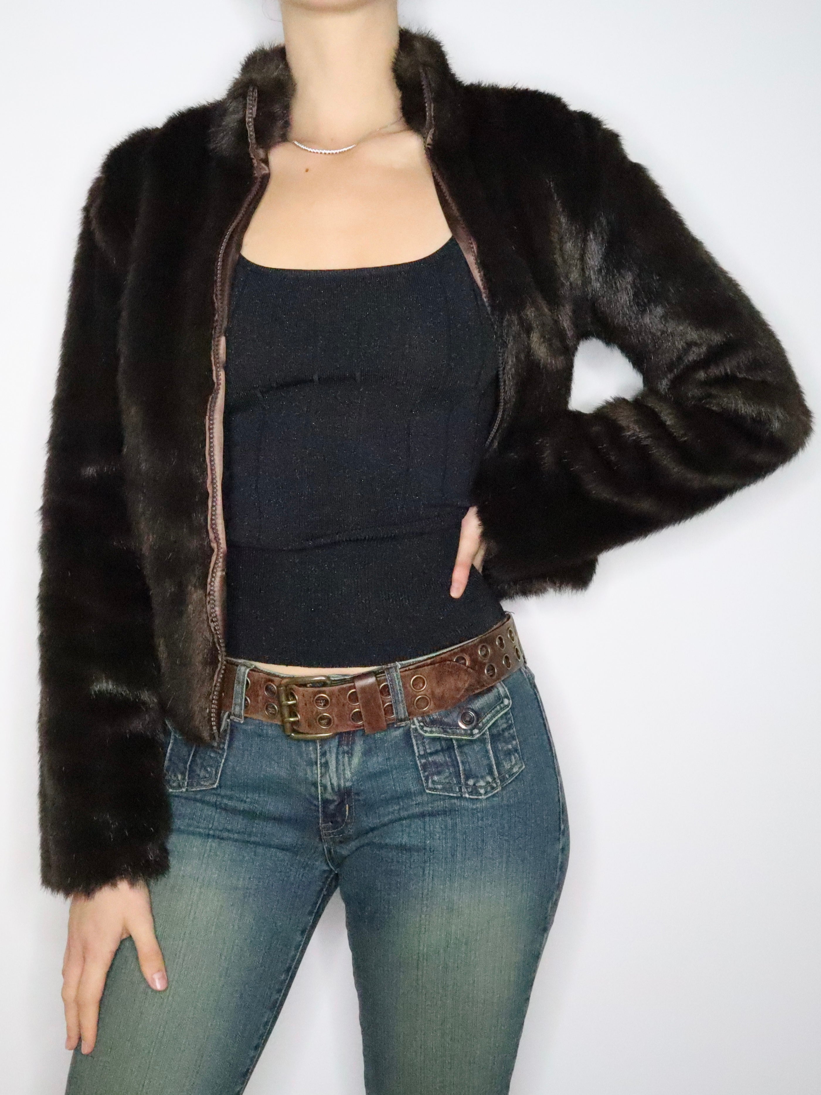 Brown Faux Fur Coat (XS) 