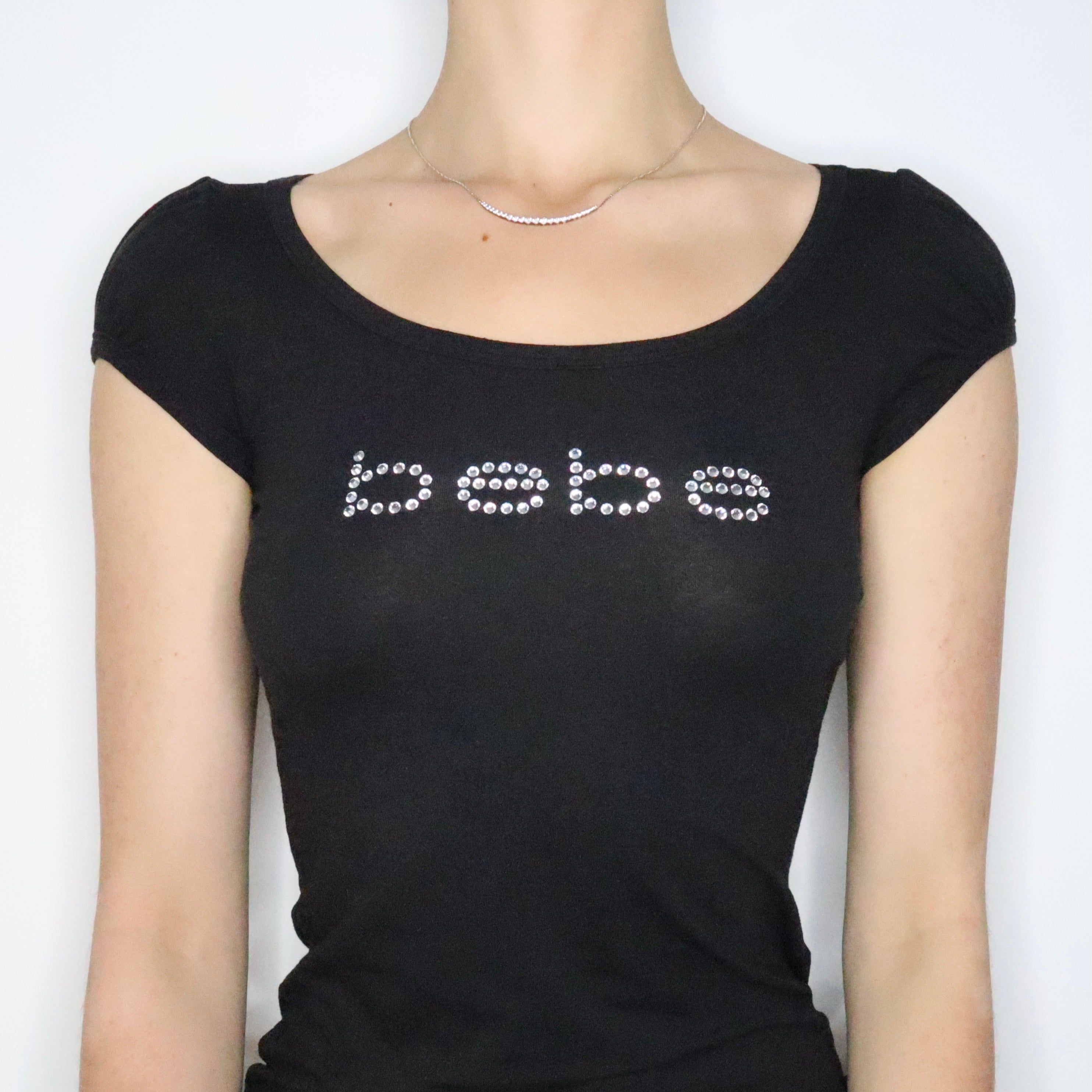 Bebe Black Diamanté Tee (Medium)