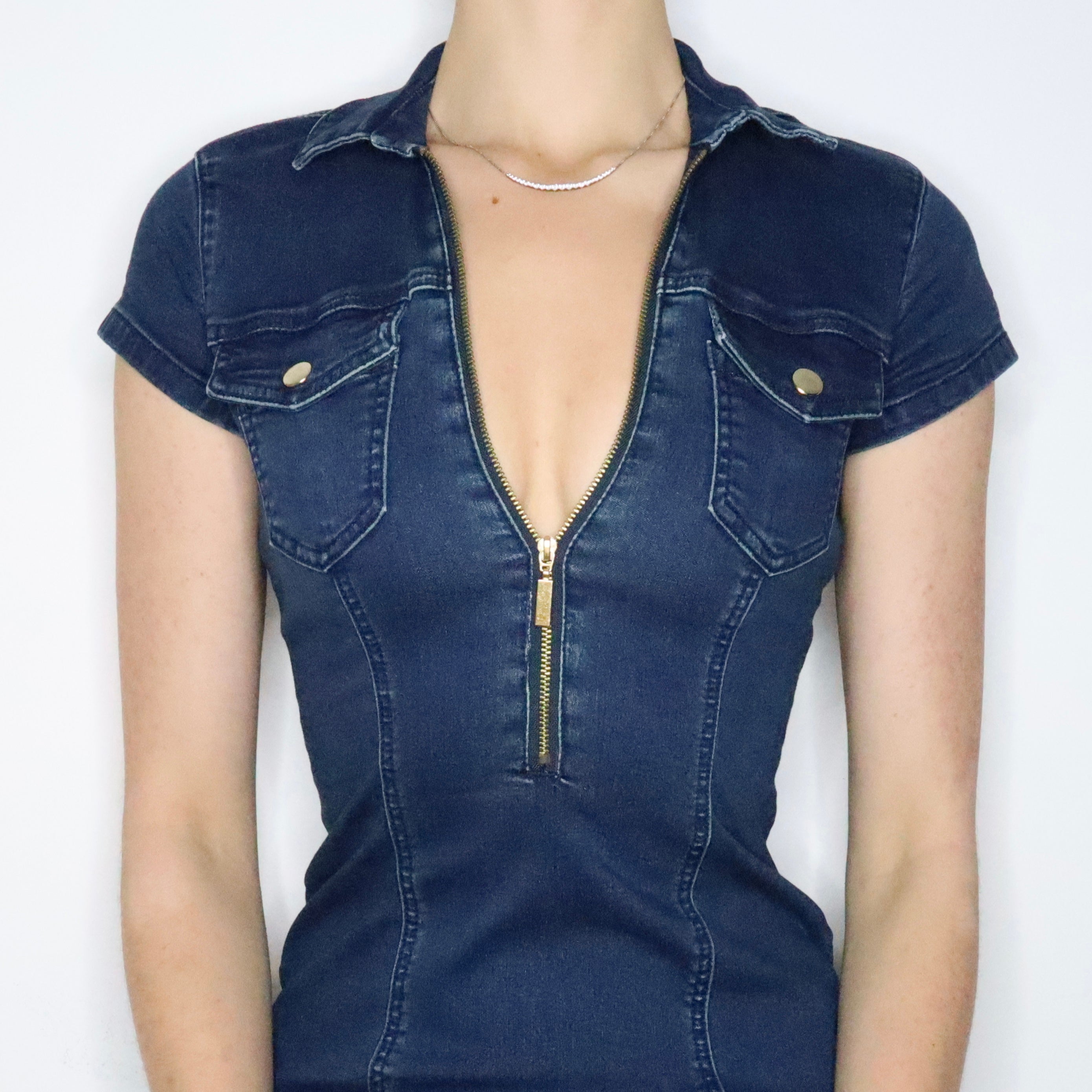 guess denim mini dress Guess Denim Mini Dress (XS-S) – Holy Thrift