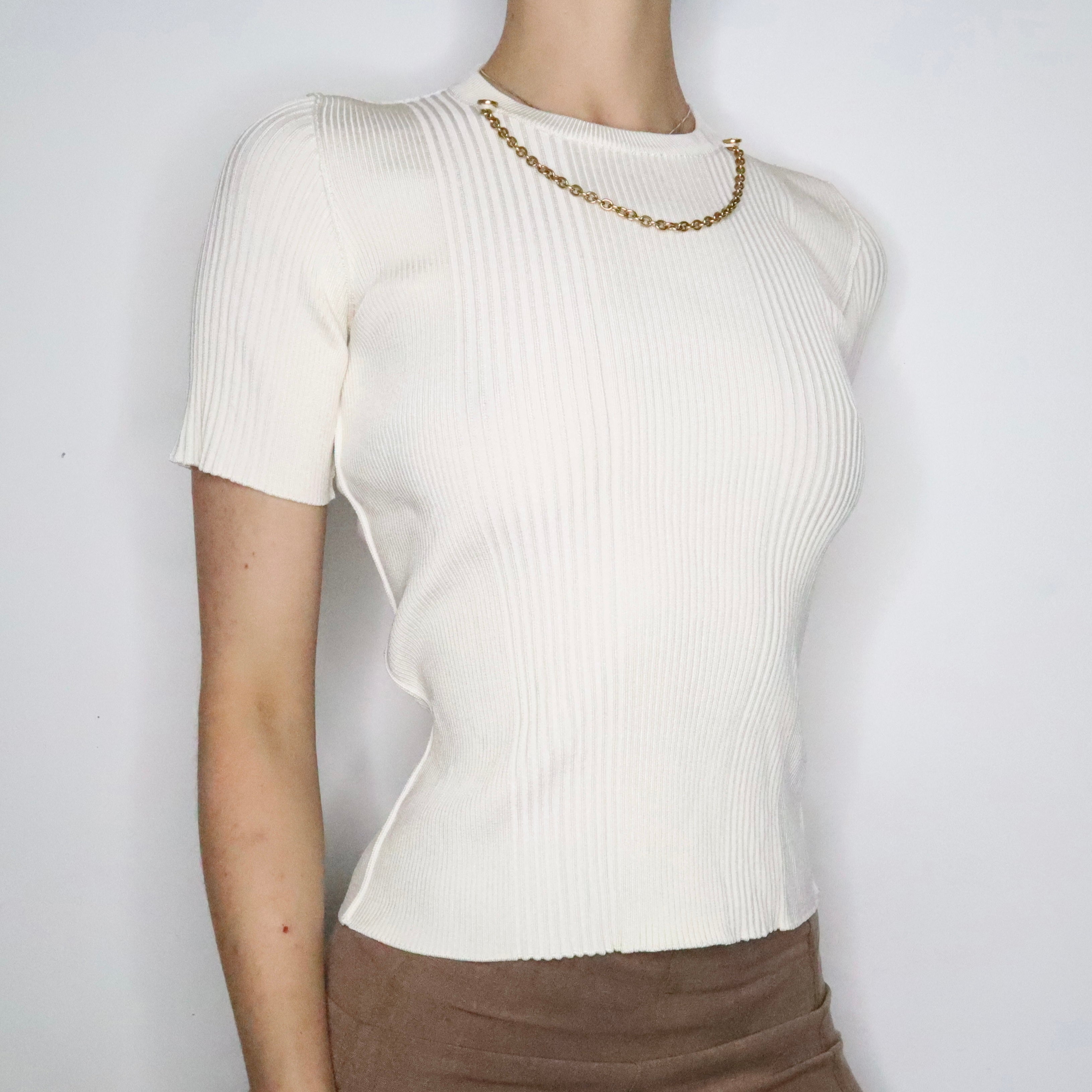 Givenchy Cream Ribbed Knit Top (Small)