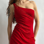 Y2K red glitter one shoulder dress (M/L)