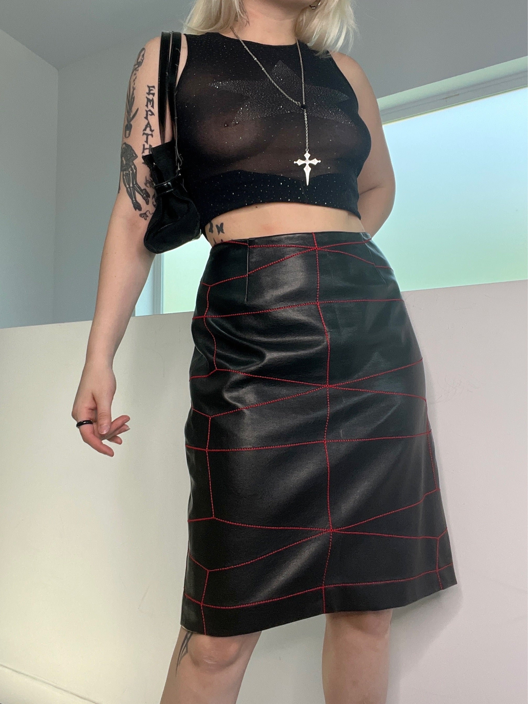 90s Leather Midi Skirt